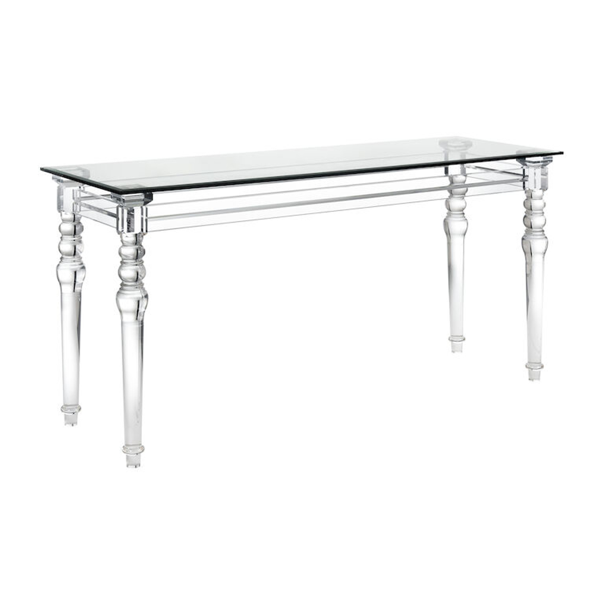 Traditional Lucite Turned Leg Console Table with Glass Top