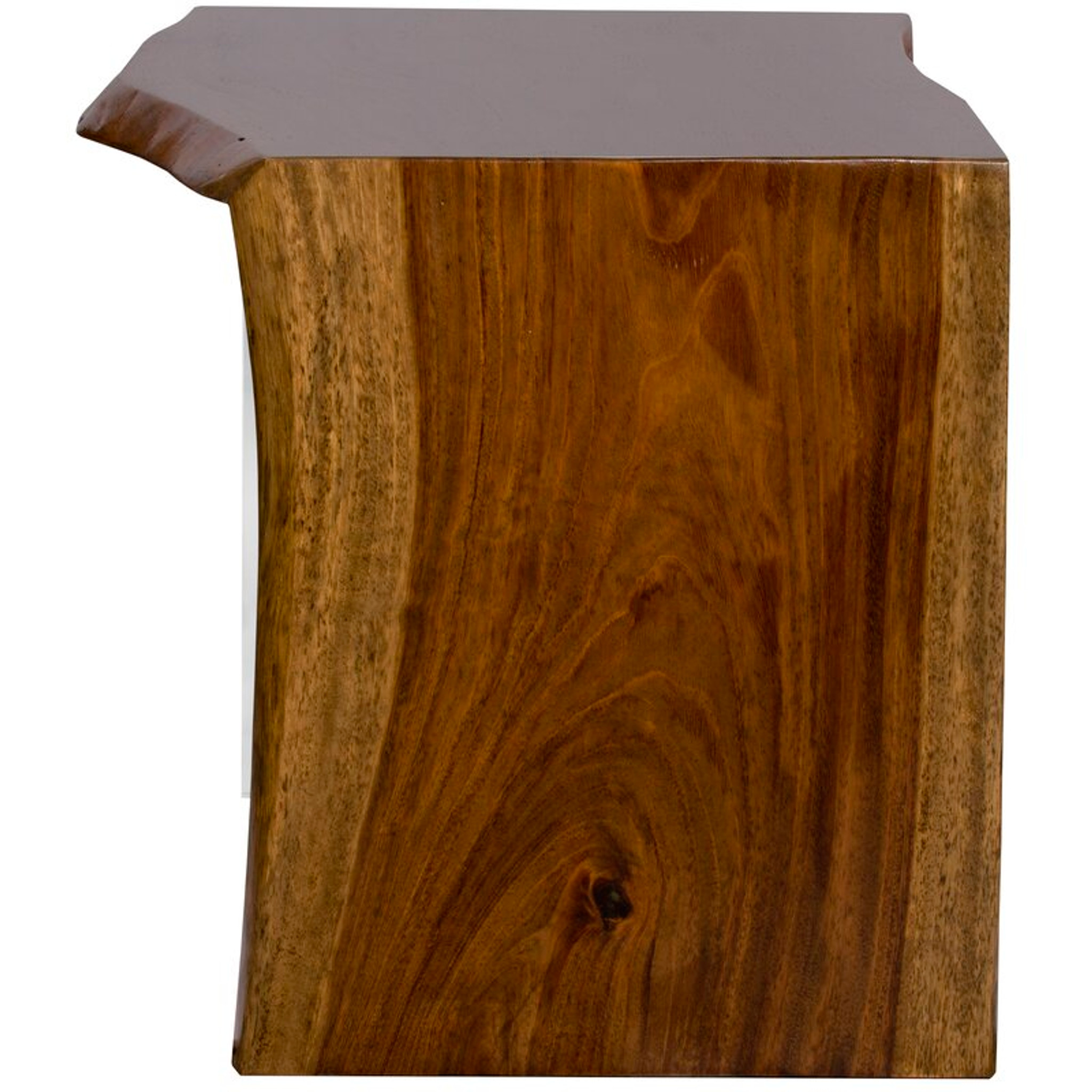 Darkened Acacia Wood Live Edge Desk with Lucite Leg