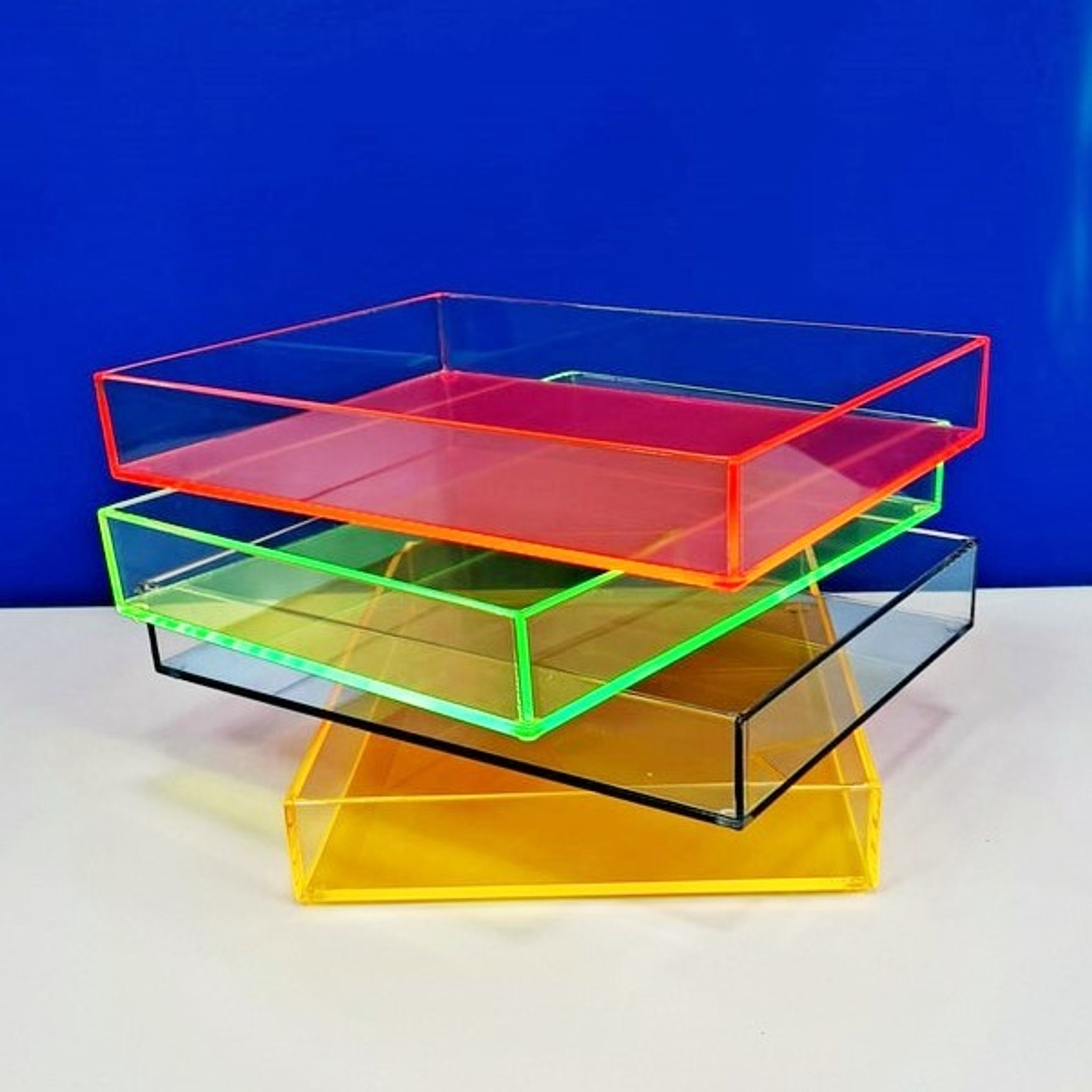 Set of 2 Neon Acrylic Rectangular Serving Trays ,