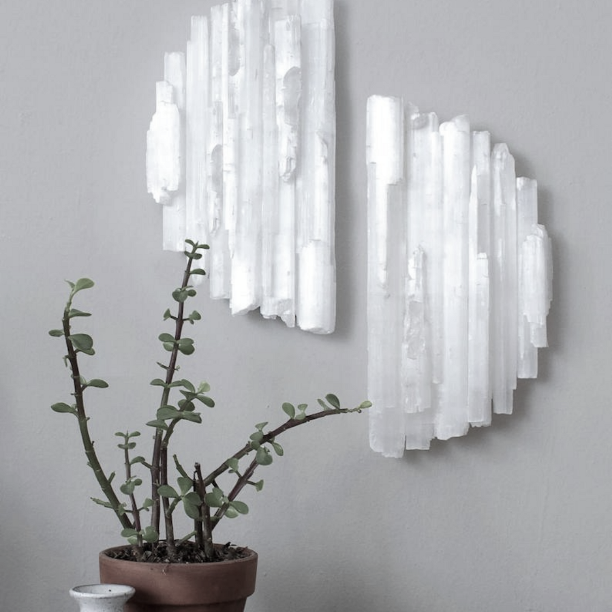 Selenite White Crystal Half Moon Wall Art Pair