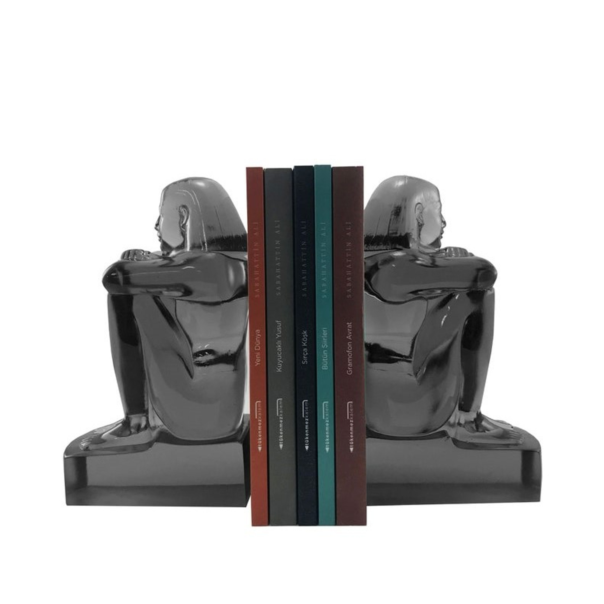 egyptian girl lucite resin clear bookends