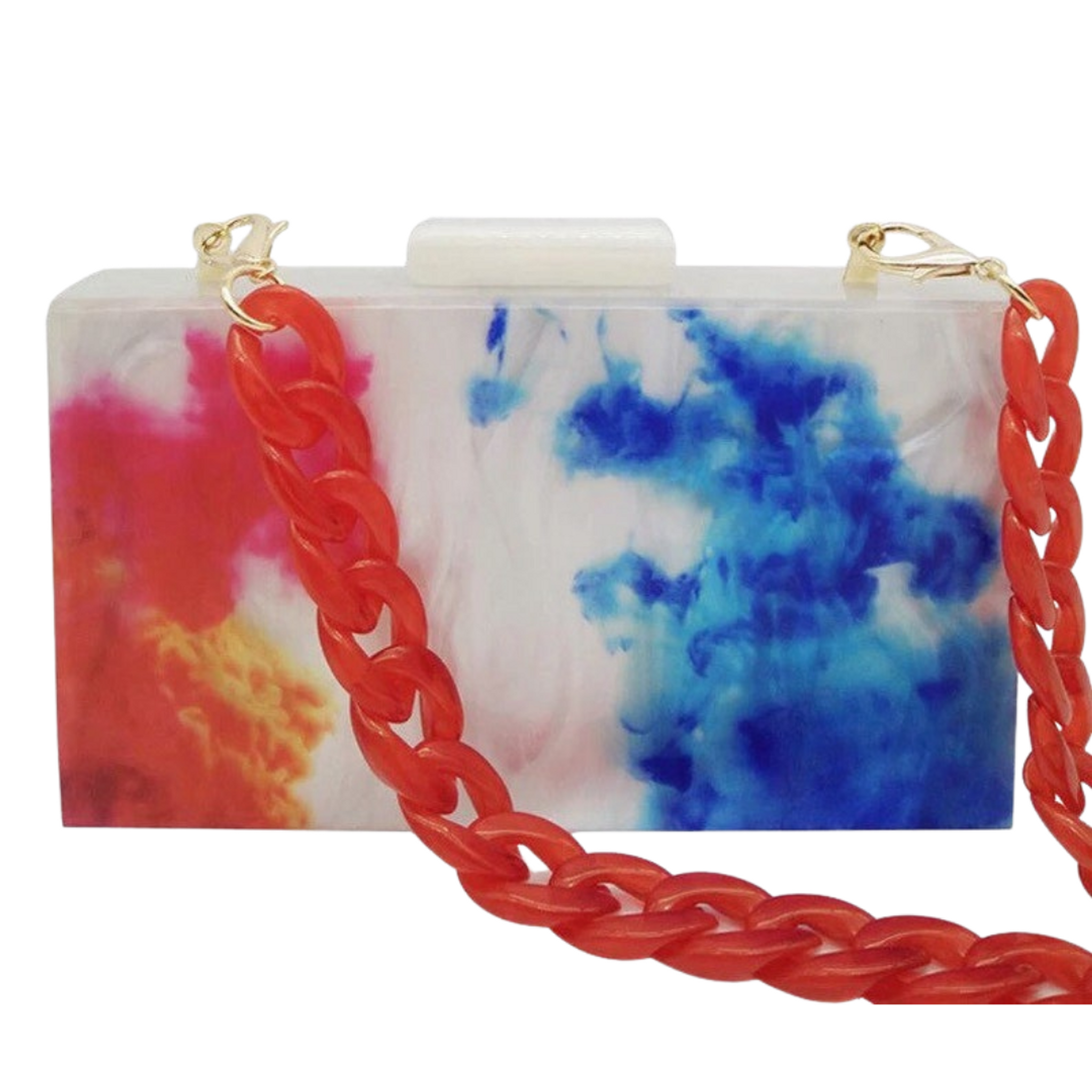 Multi Color Tie Dye Acrylic Box Purse with Chain