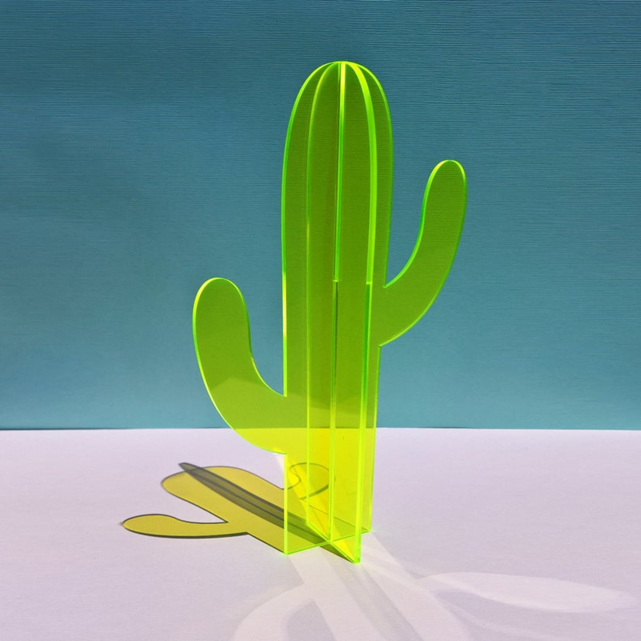 Neon Yellow Lucite Tabletop Cactus Sculptures