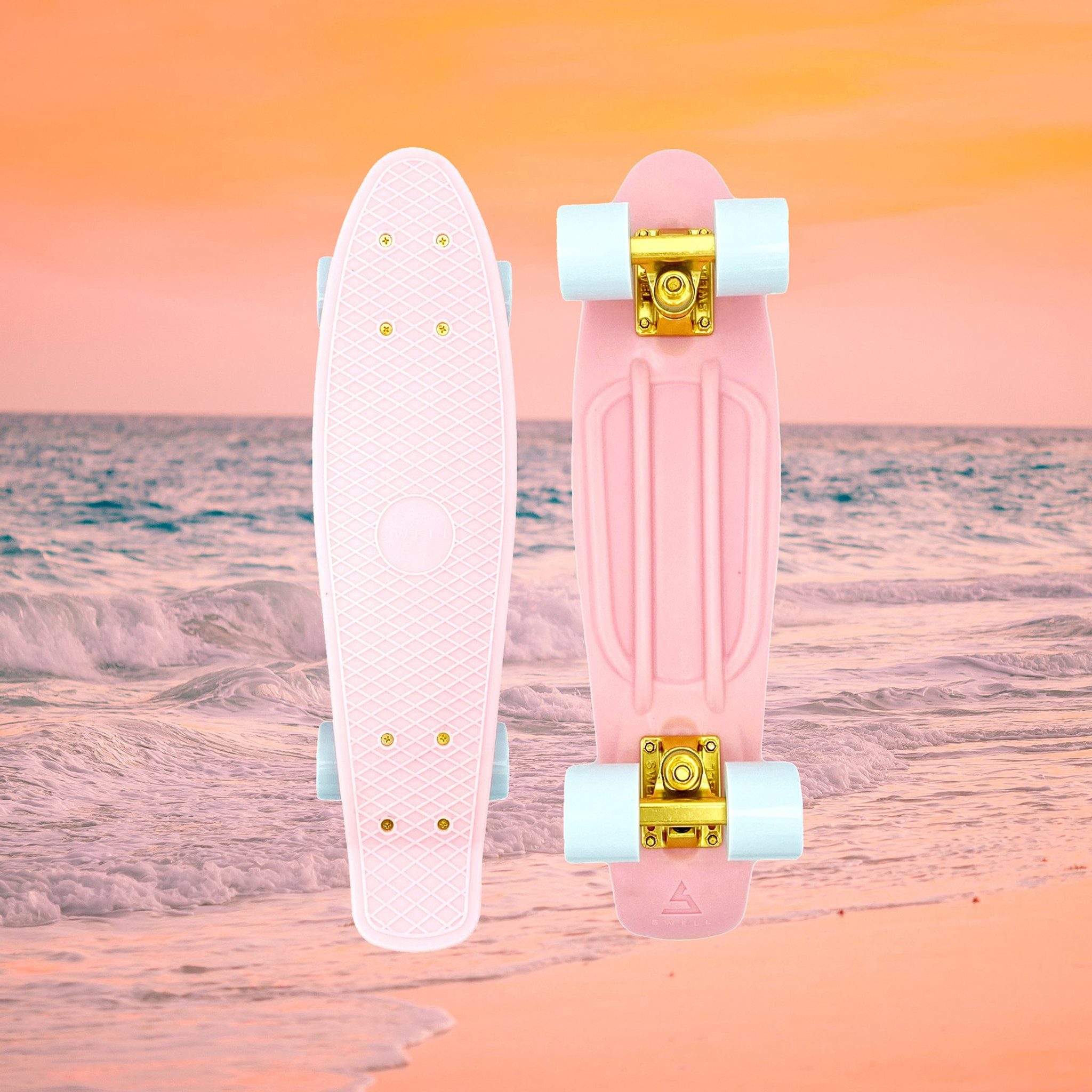 Pink Kids Skateboard with Gold Trucks