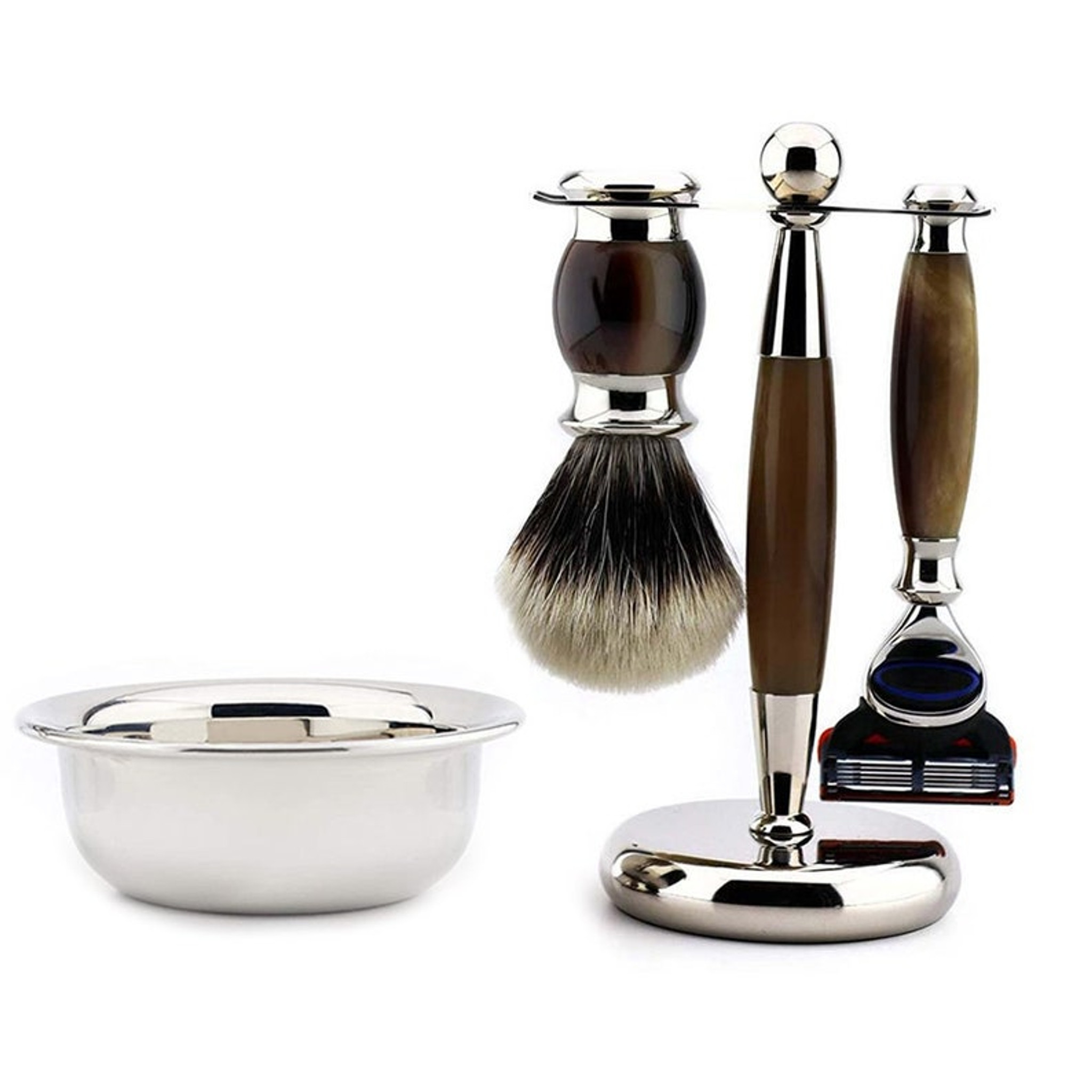 Dark Faux Horn Resin Modern Men's Grooming Shaving Kit