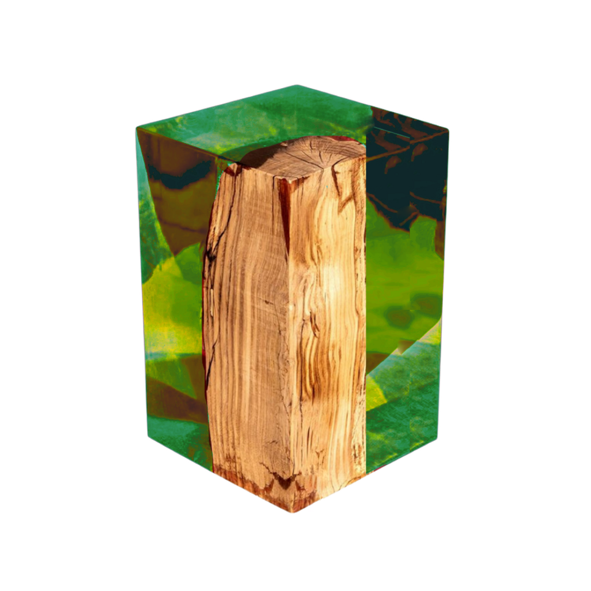 Bright Color Resin and Wood Stump table stool cube