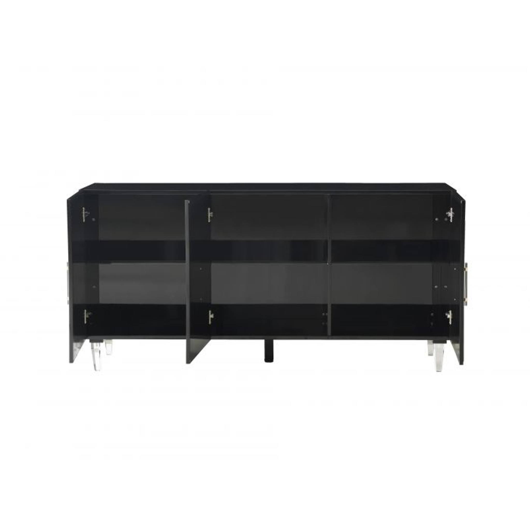 Black Lacquer Concentric Squares Sideboard with Clear Legs