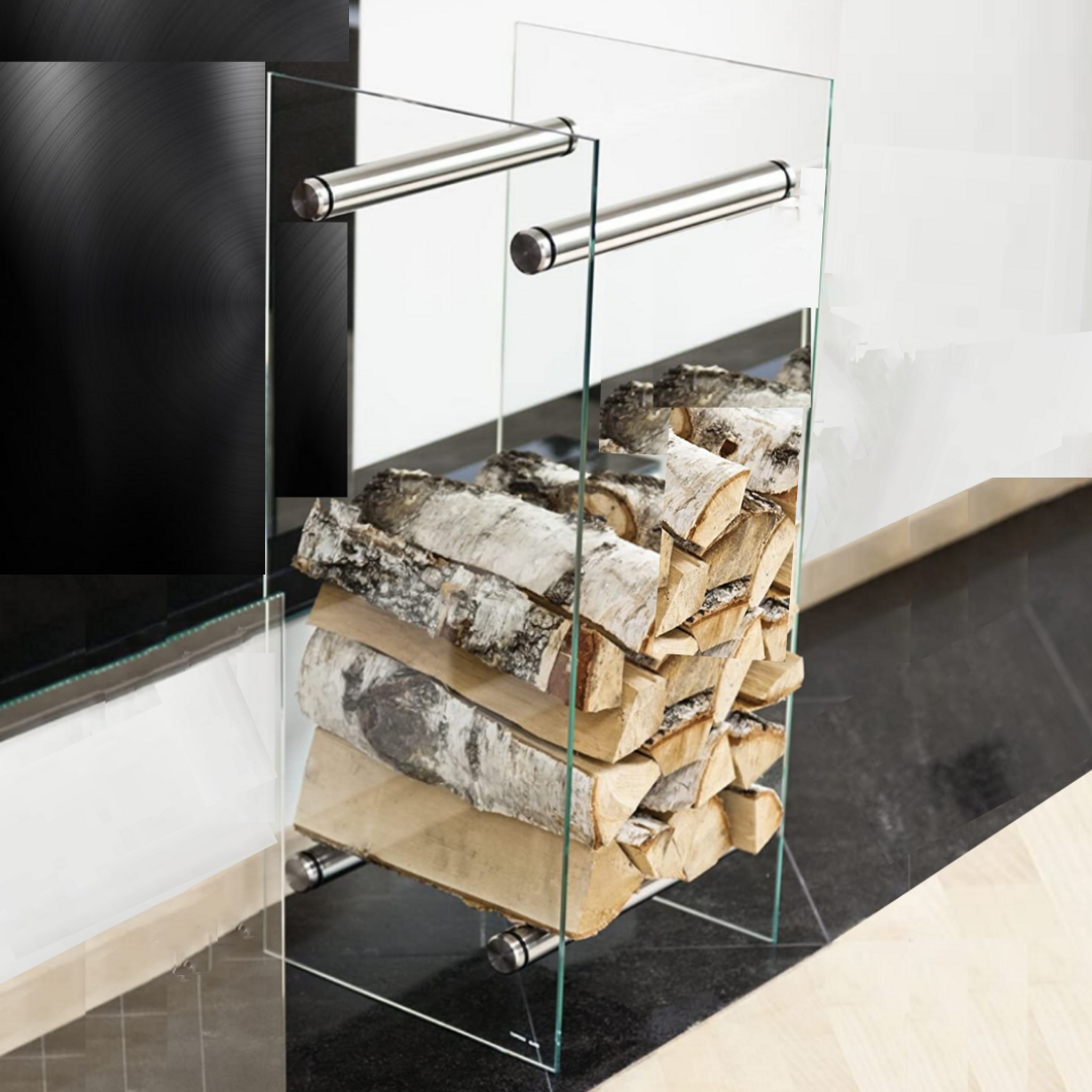 Modern Lucite & Stainless Column Log Holder