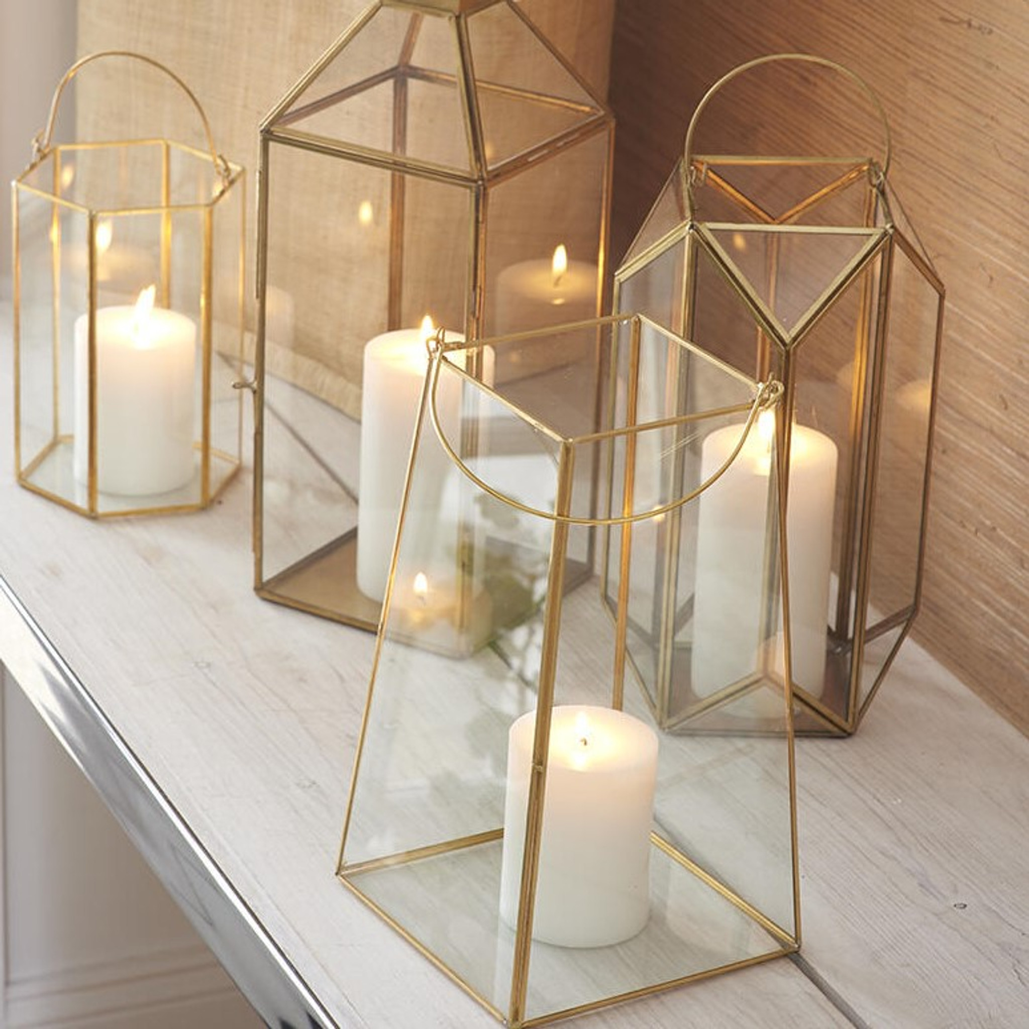 Gold Modern Moroccan Lantern with Clear Glass