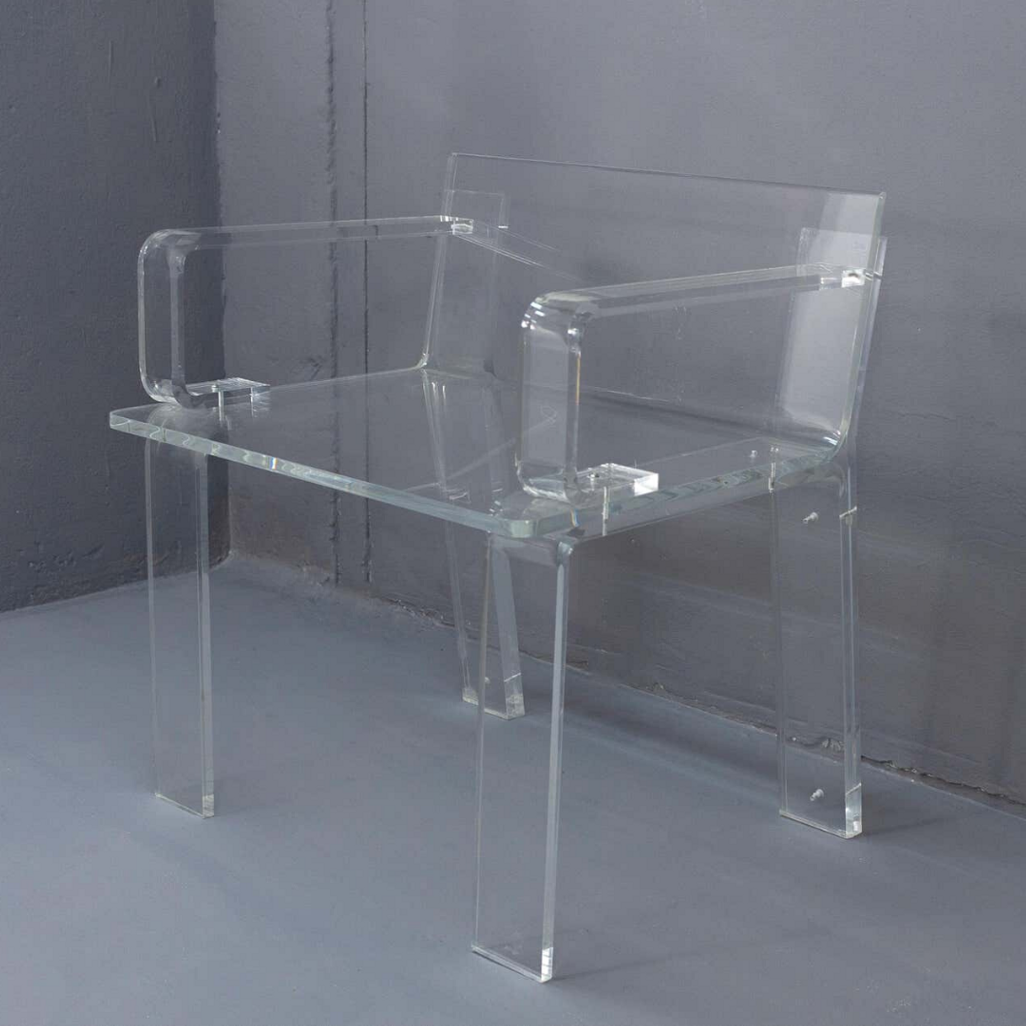 Clear Lucite Club Chair with Bent Arms