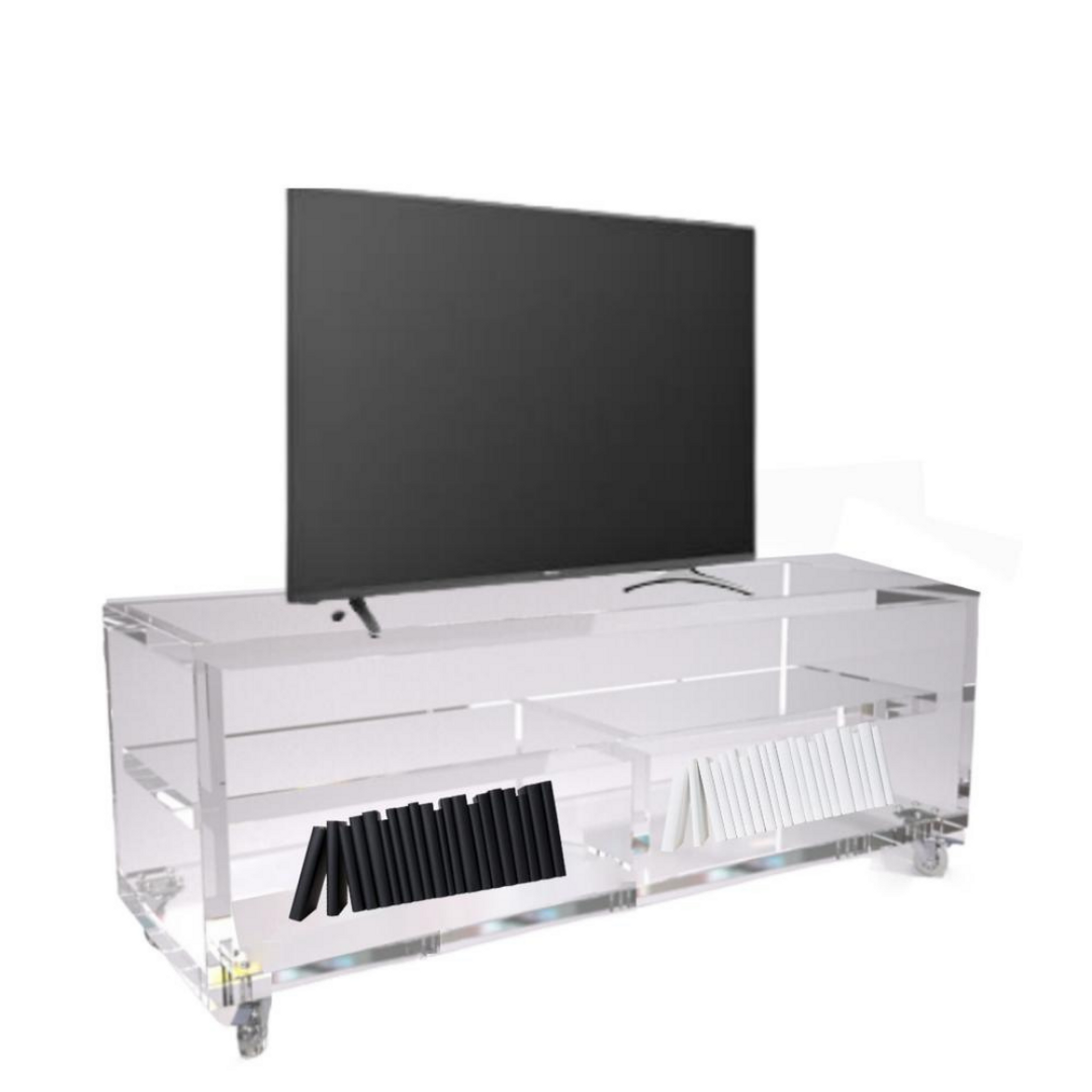 Modern 2 Tier Lucite Media TV Console Table on Wheels