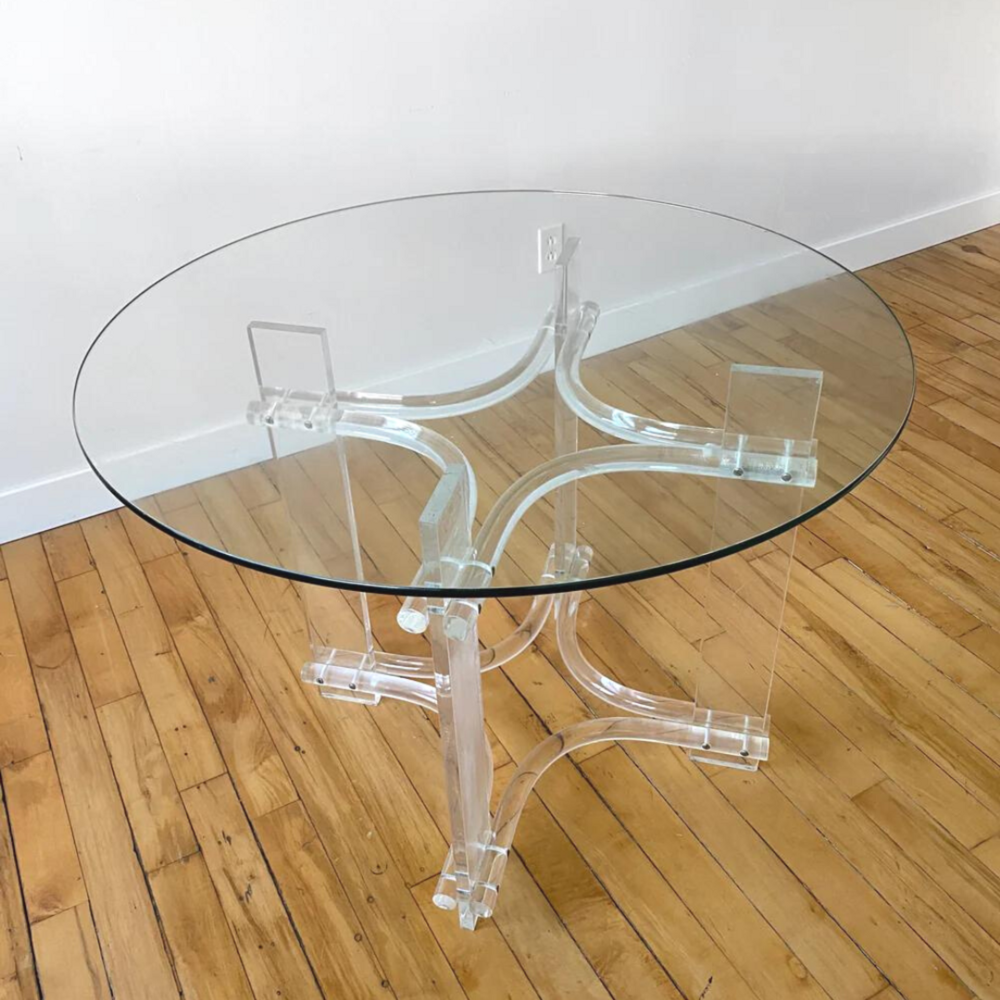 Mid Century Modern Round Glass Top Foyer Table