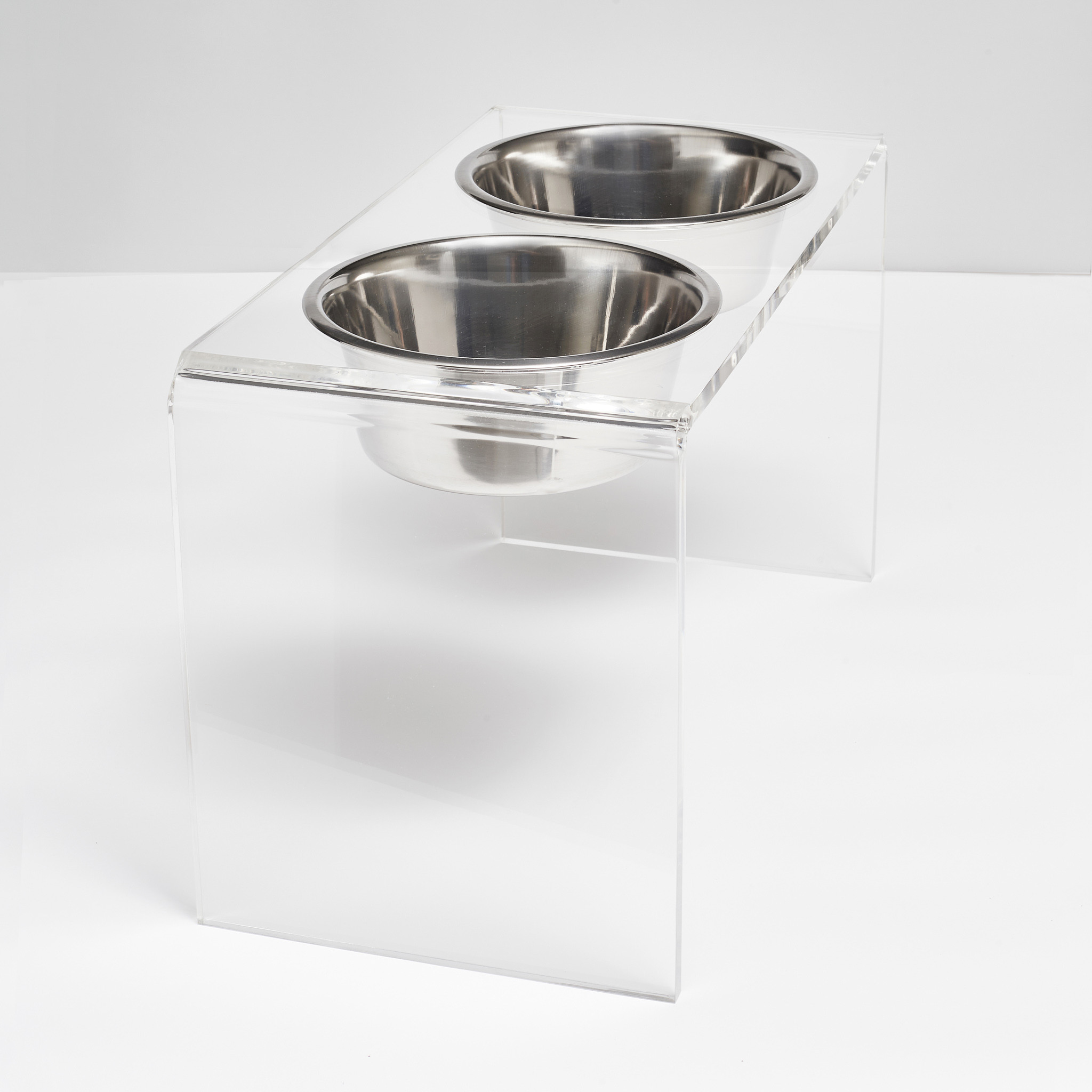 hiddin tall double lucite acrylic pet bowl feeder silver