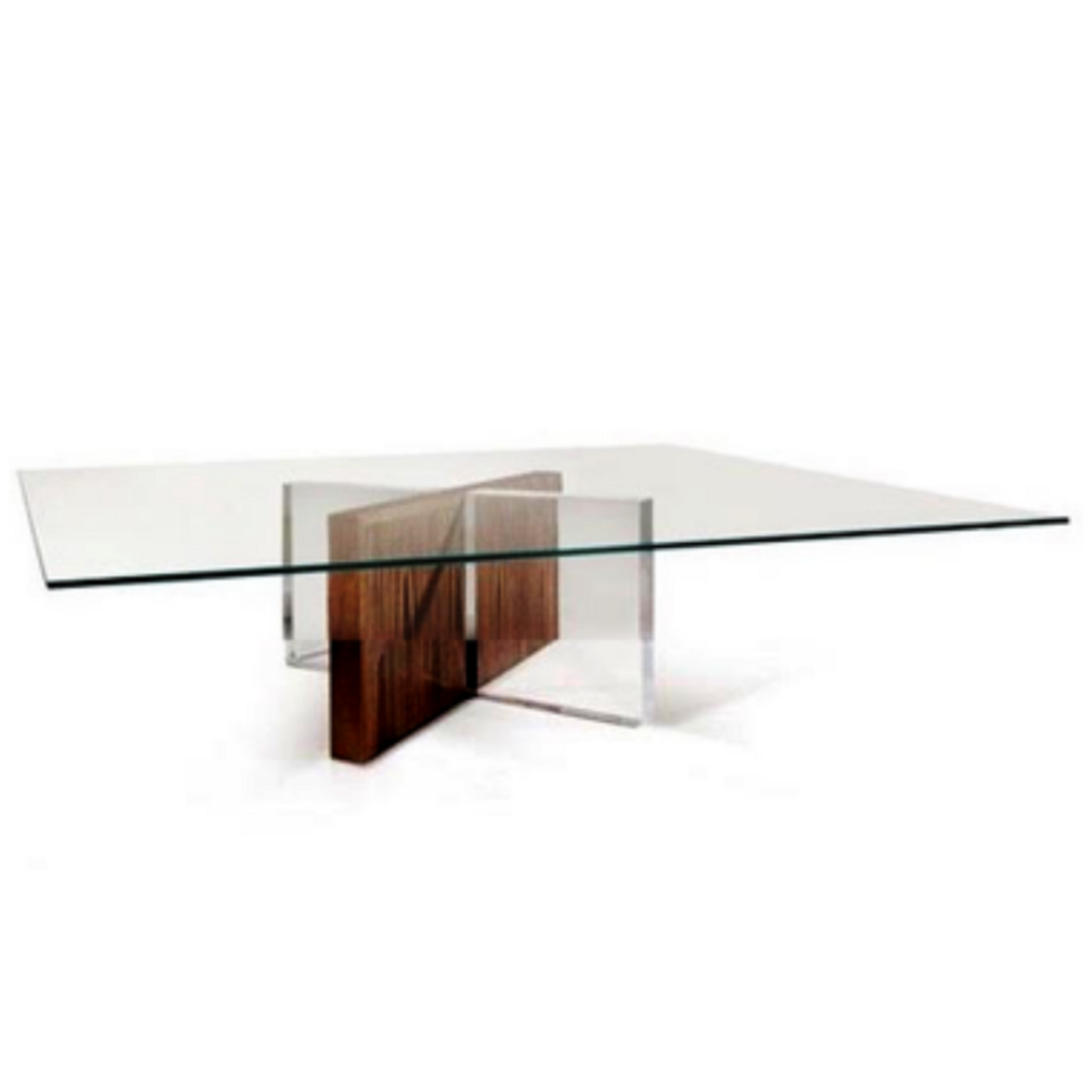 Large Distressed Wood & Acrylic Rectangular Coffee Table with Glass Top