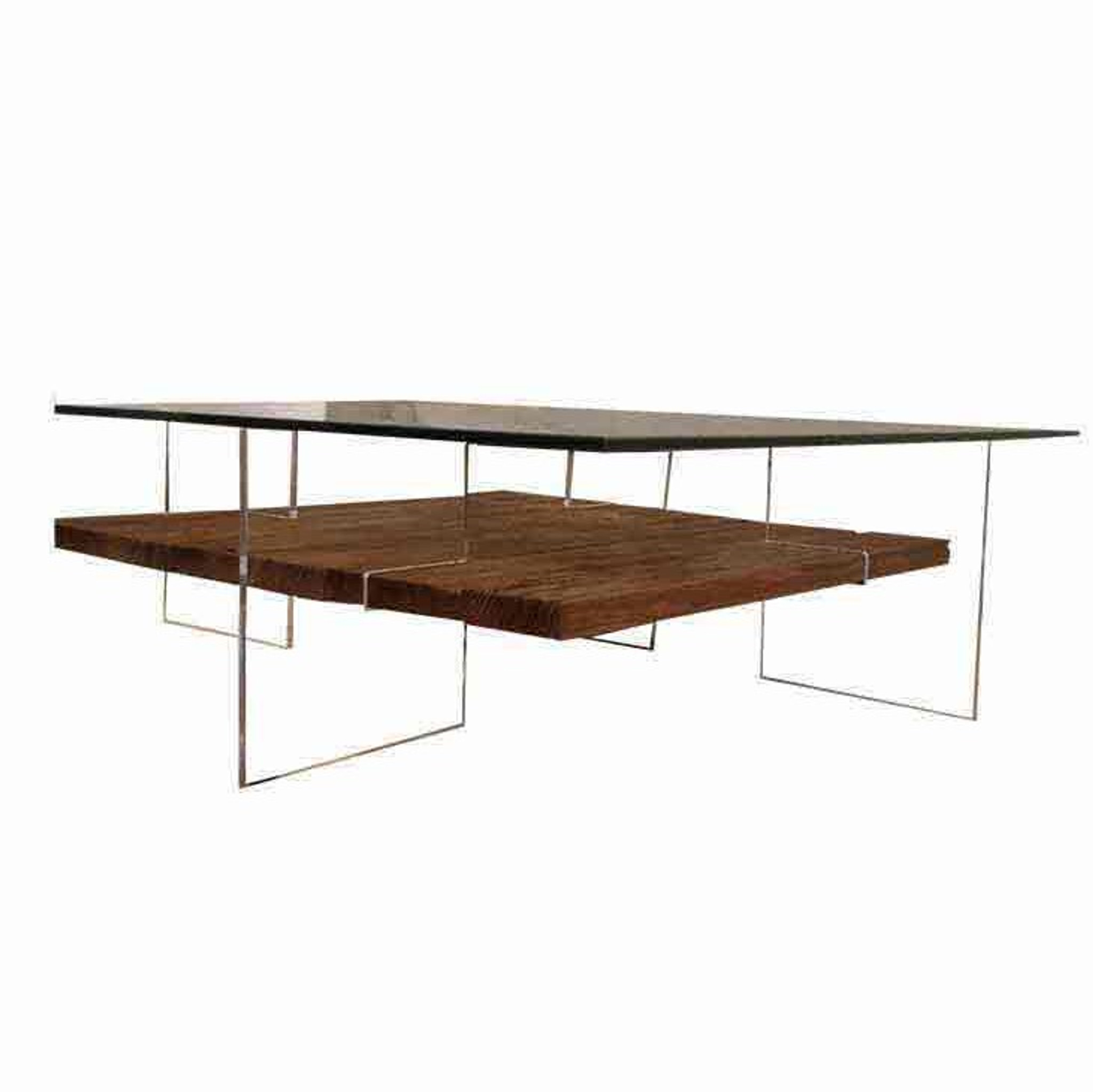 Modern Square Wood and Glass Top Coffee Table with Lucite Legs