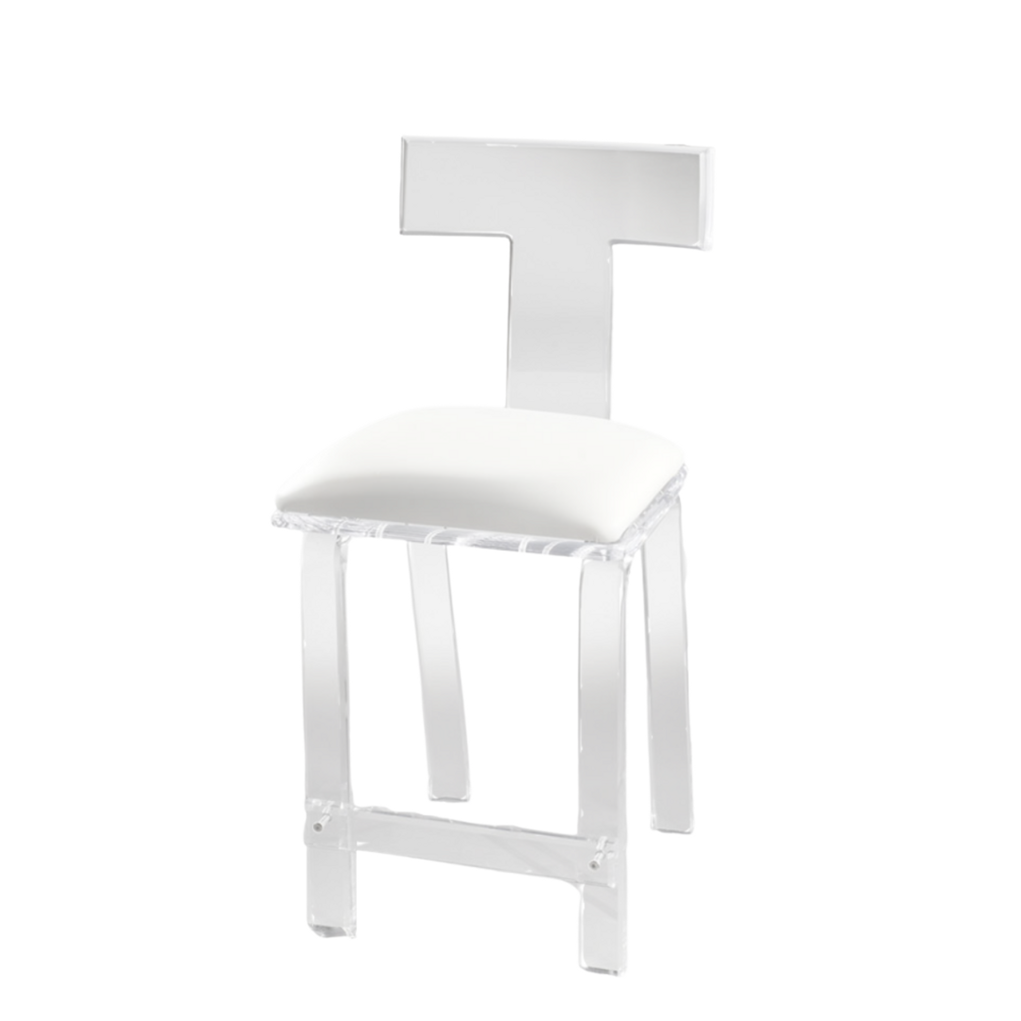 Luxury Lucite T Back Barstool with White Vinyl Seat