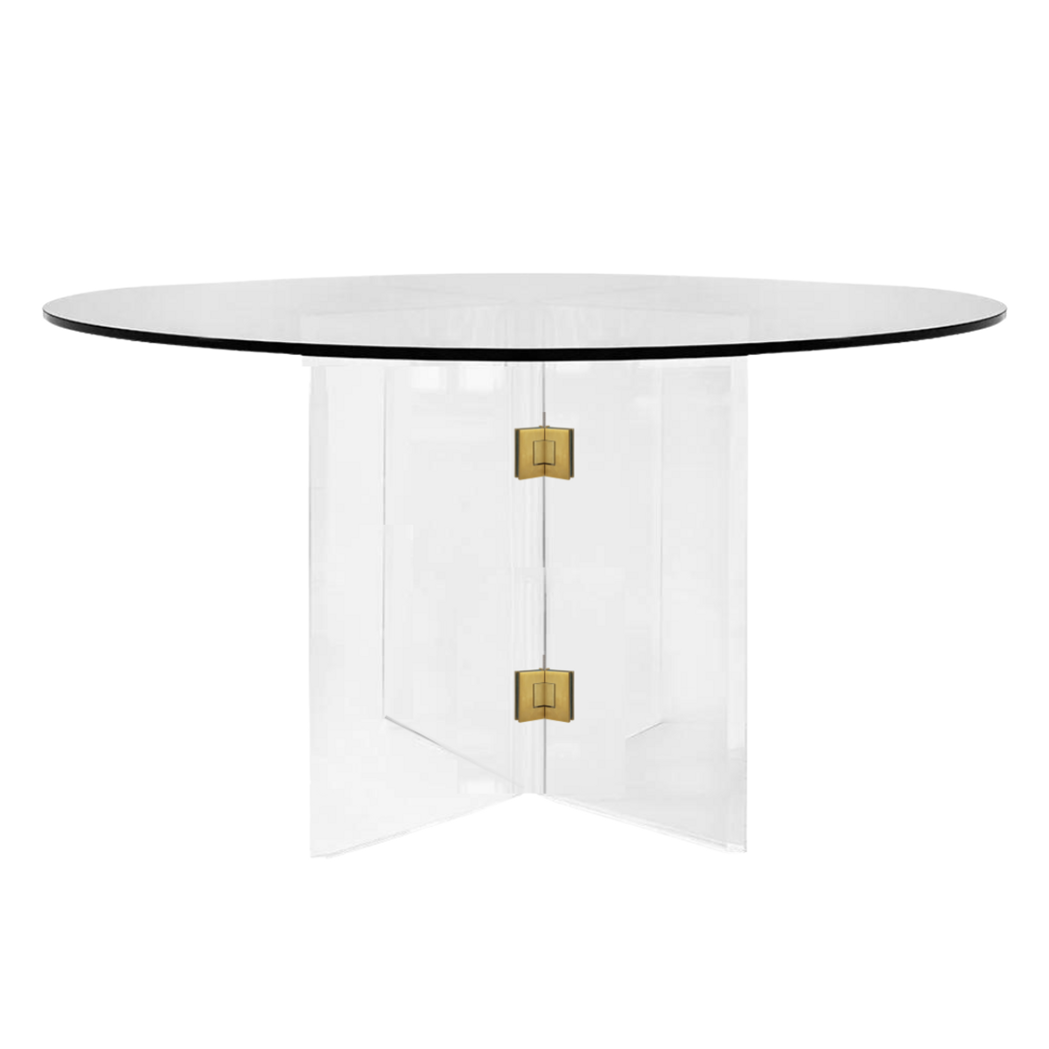 Clear Lucite Round Foyer Table with Brass Metal Clips