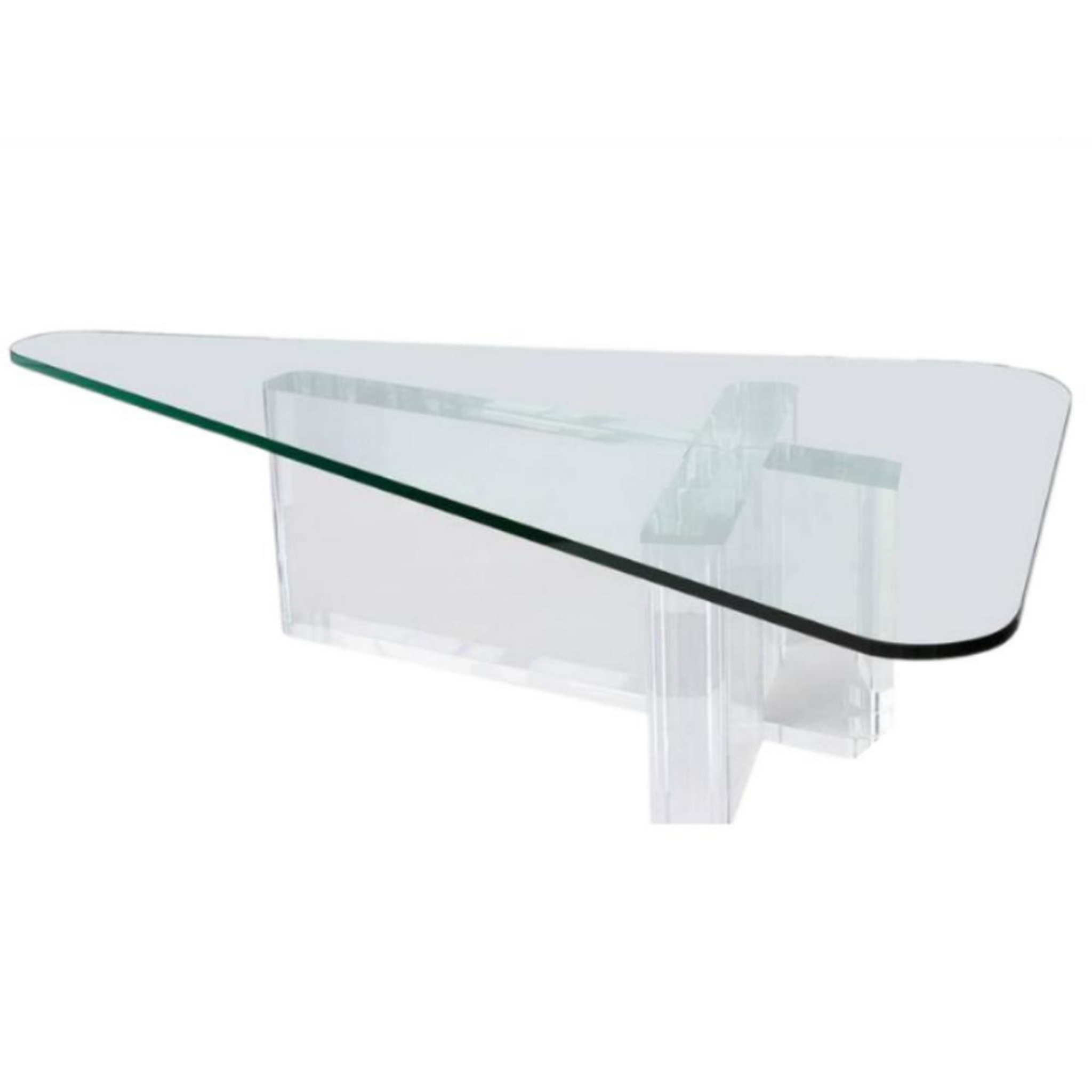 Thick Lucite Cross Base Coffee Table with Triangle Glass Top
