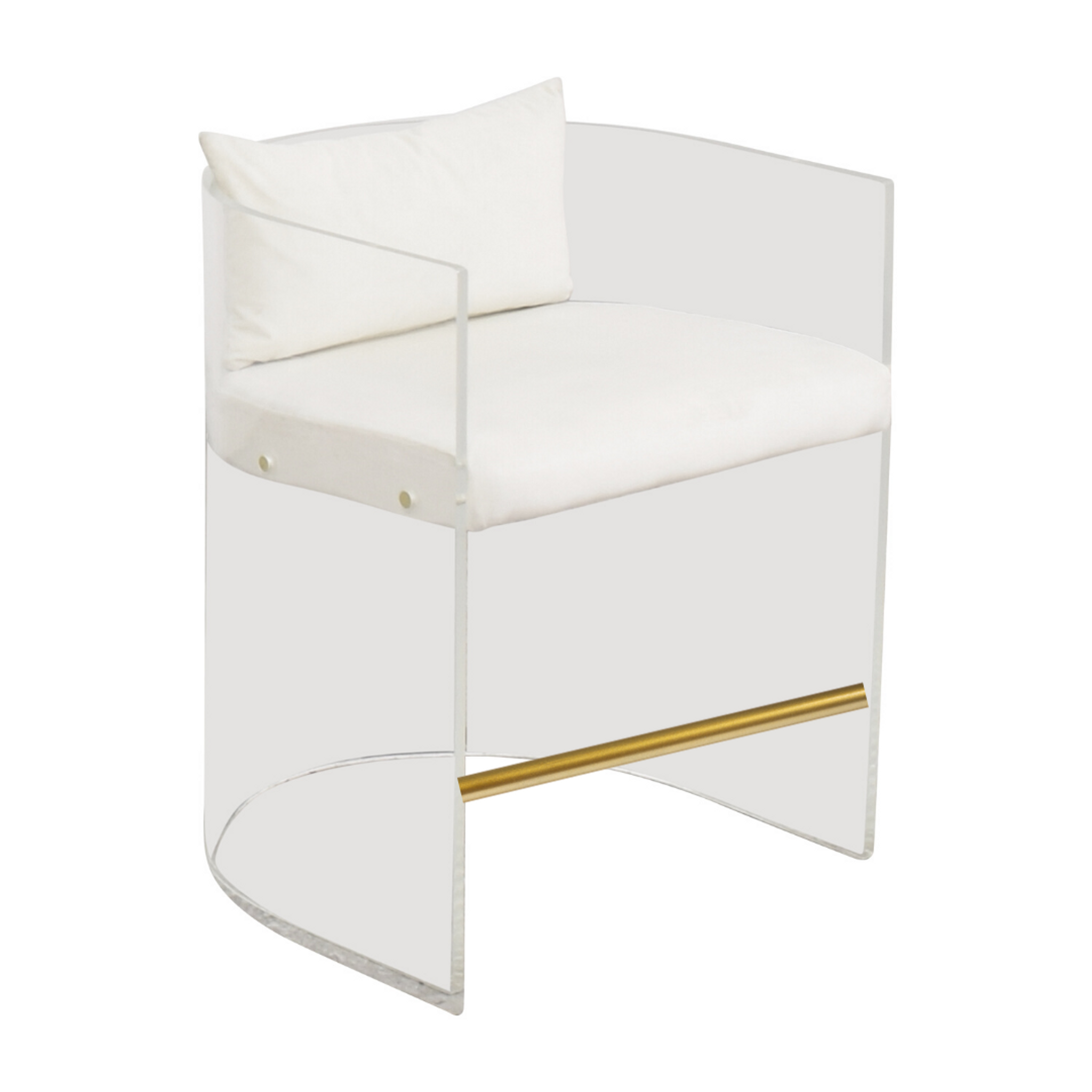 Modern Lucite Barrel Back Counter Stool with White Seat & Pillow