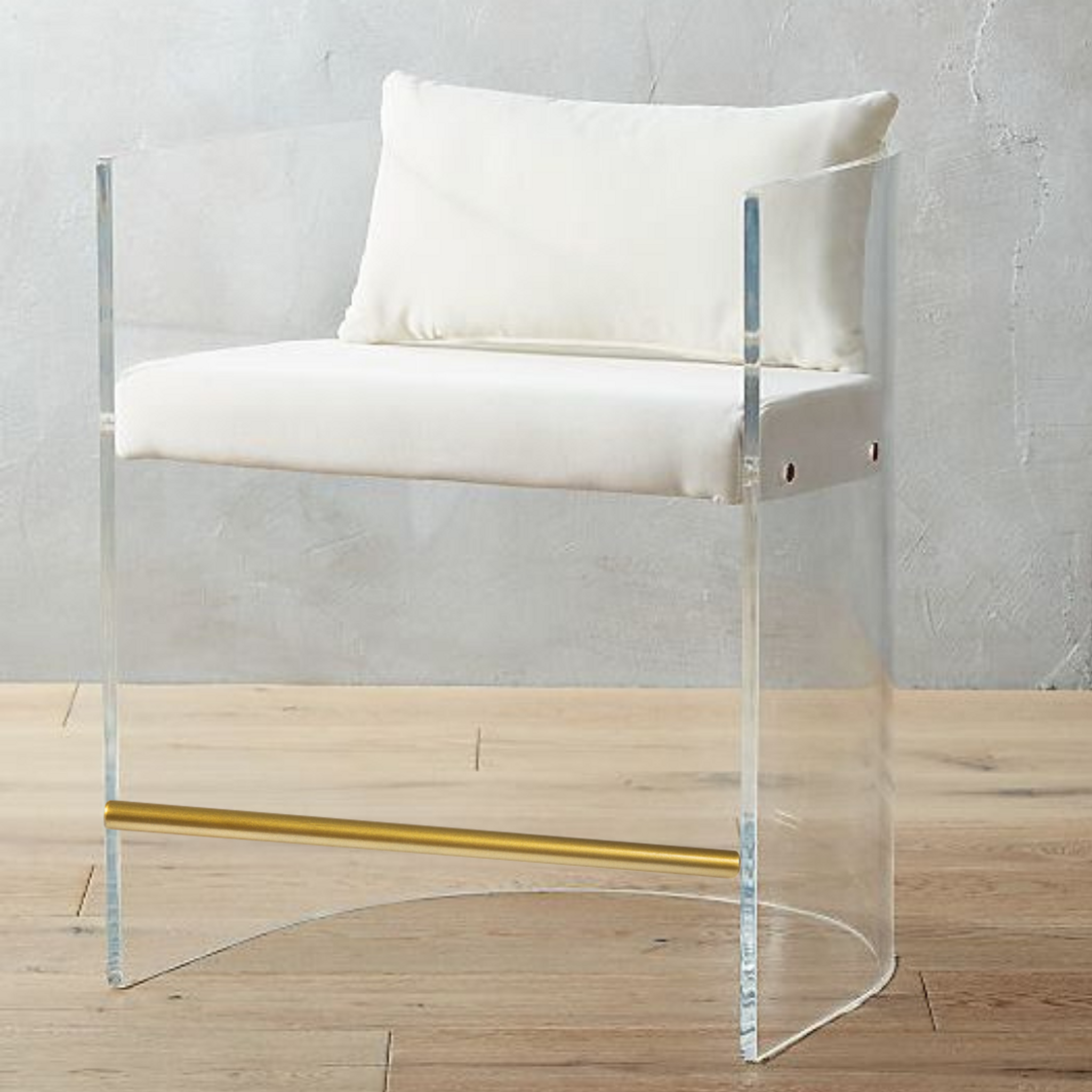 Modern Lucite Barrel Back Counter Stool with White Seat & Pillow