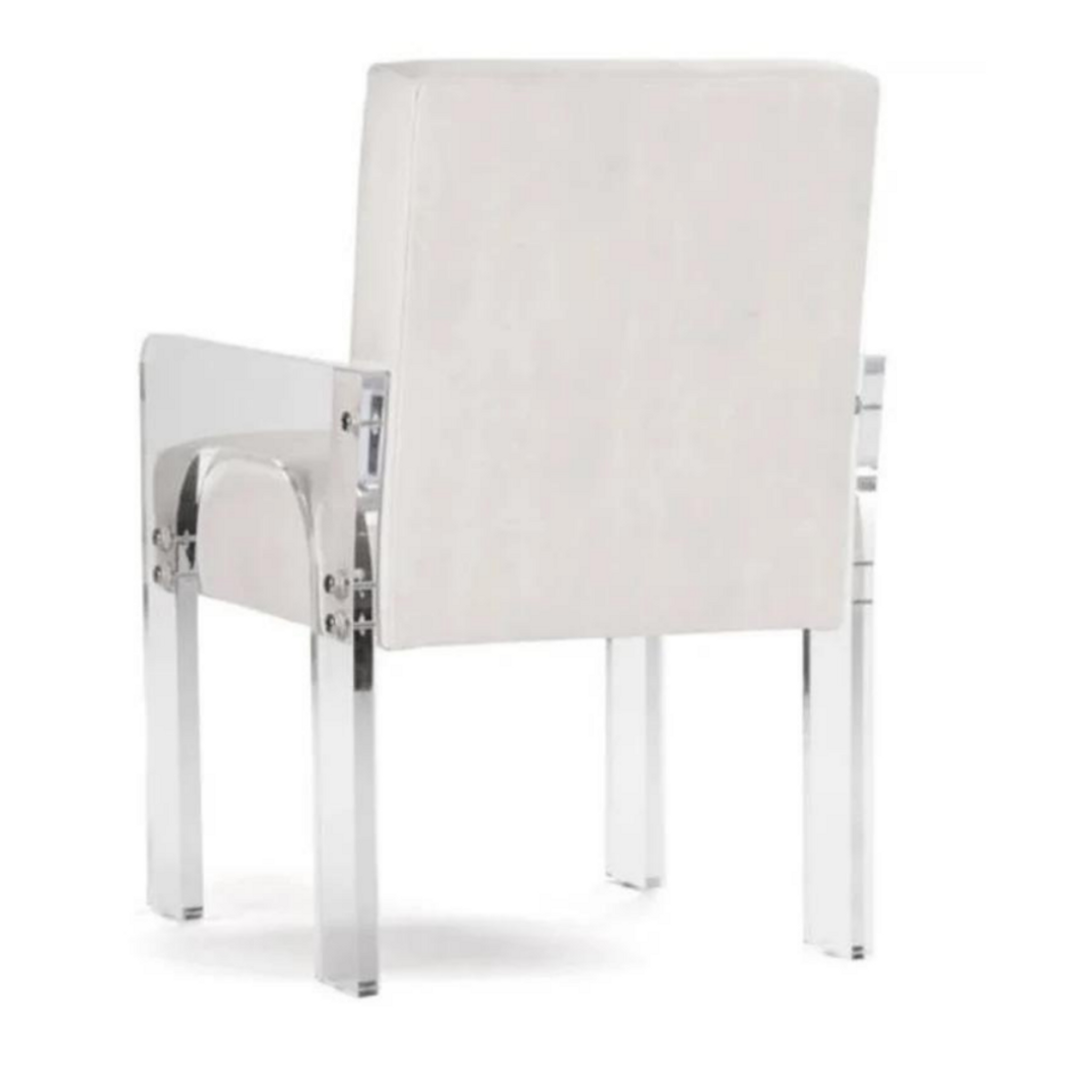 Clear Lucite Arm Chair with Ivory Faux Leather Upholstery