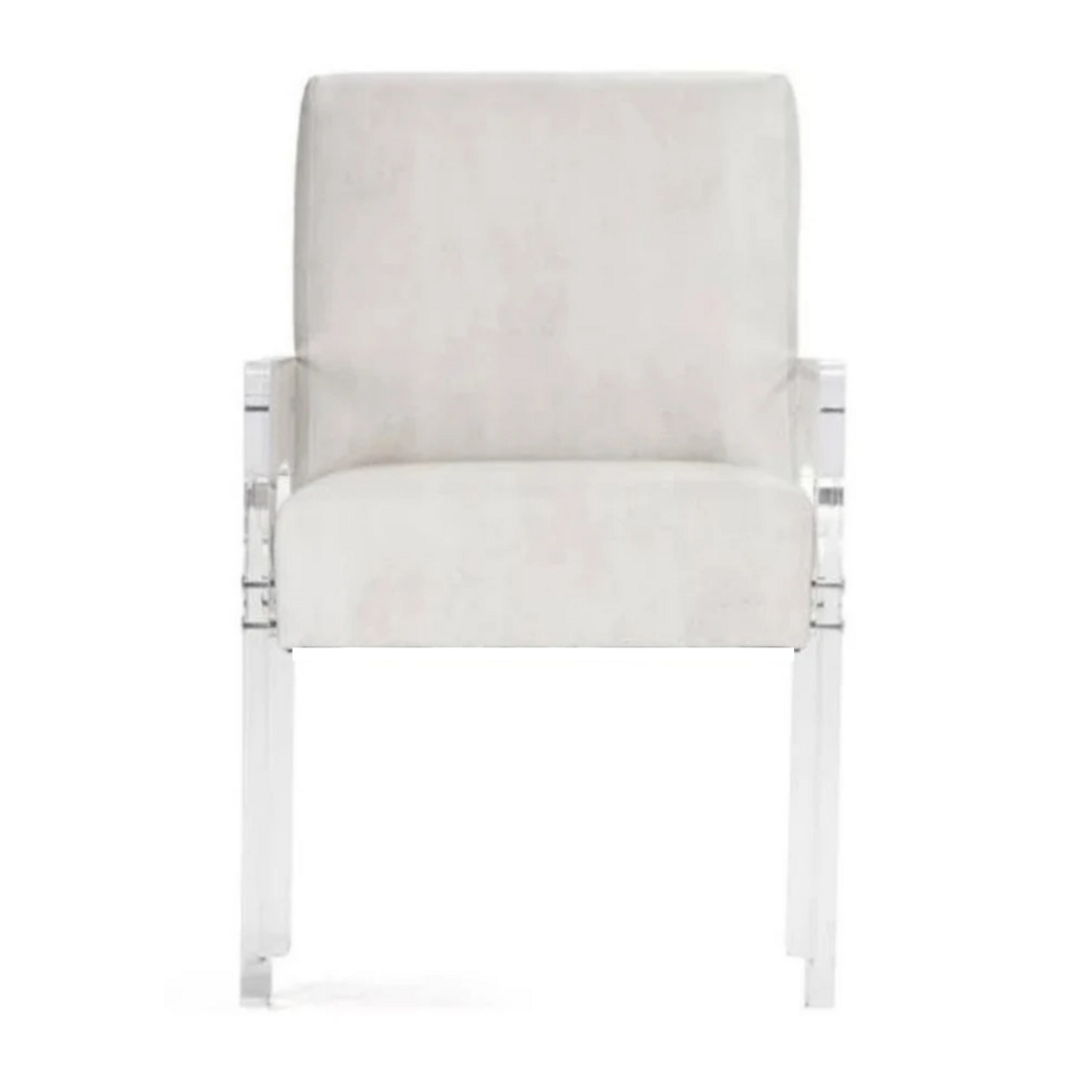 Clear Lucite Arm Chair with Ivory Faux Leather Upholstery