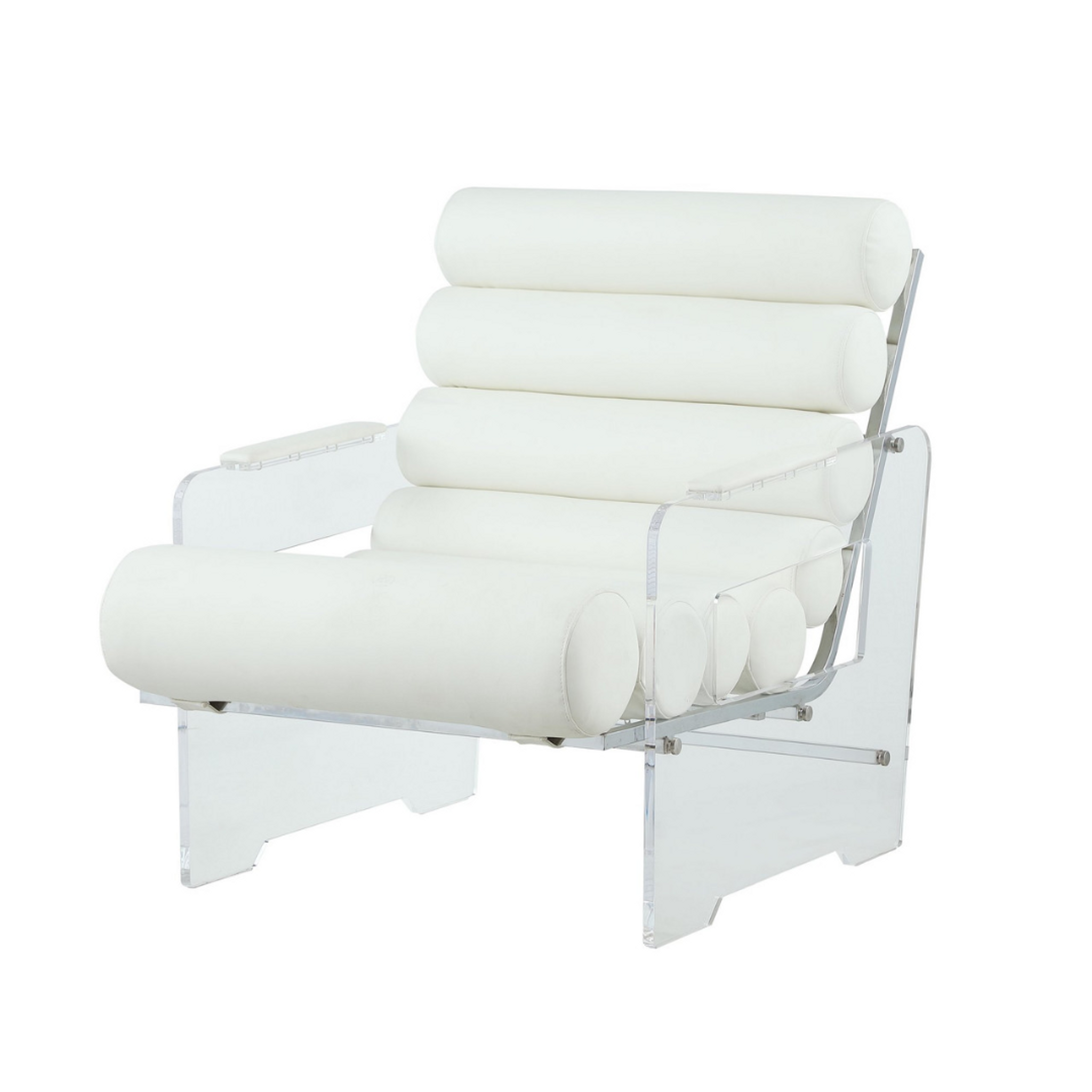 1970's Style Mod Lucite Armchair with White Faux Leather Cushions (2060-ACC-WHT)