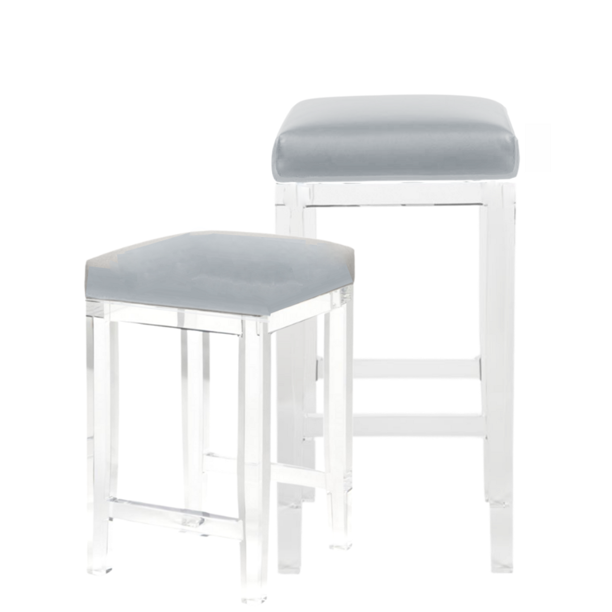 Square Lucite Backless Barstool with Faux Leather Seat