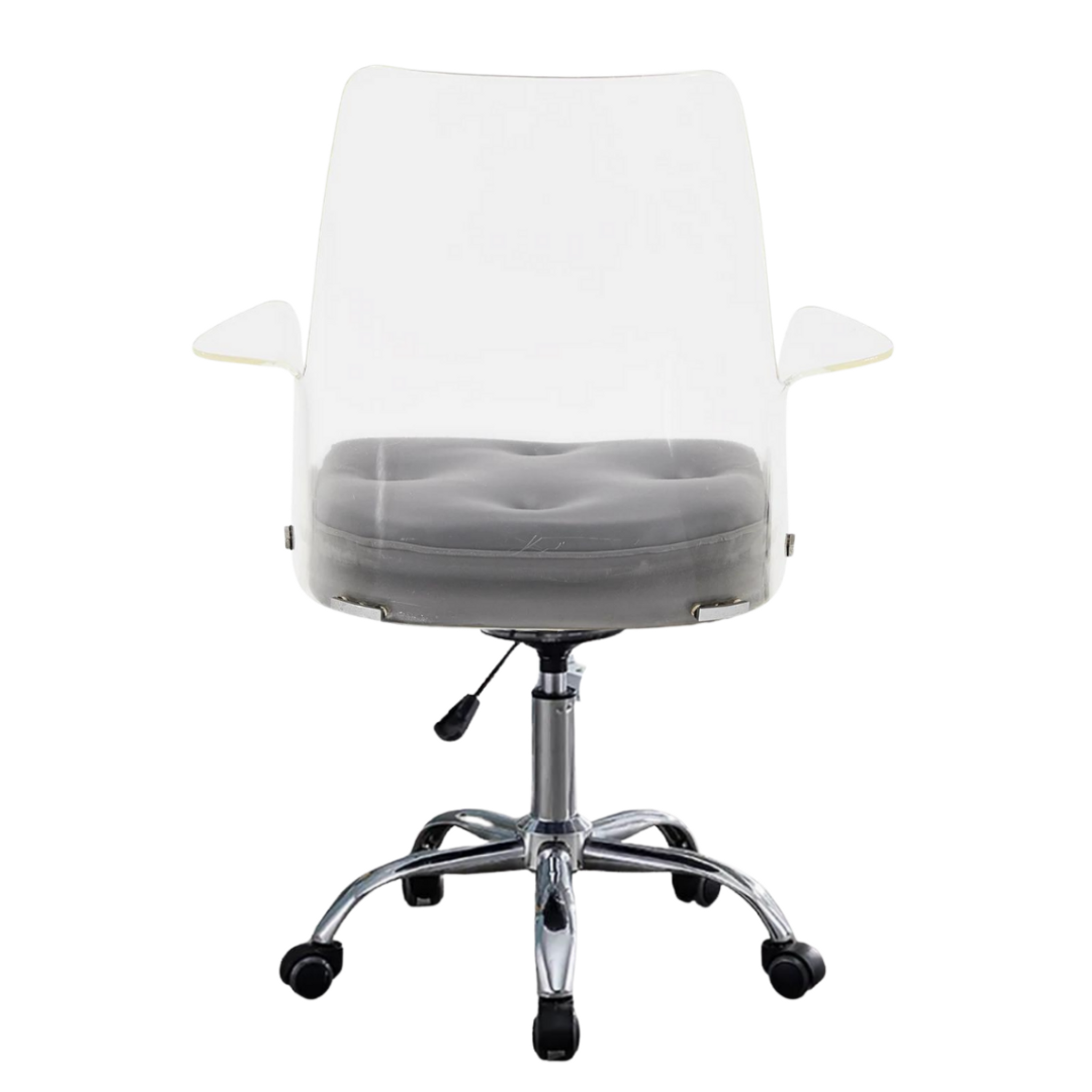 Clear Lucite Swivel Desk Chair with Flair Arms & Seat Cushion