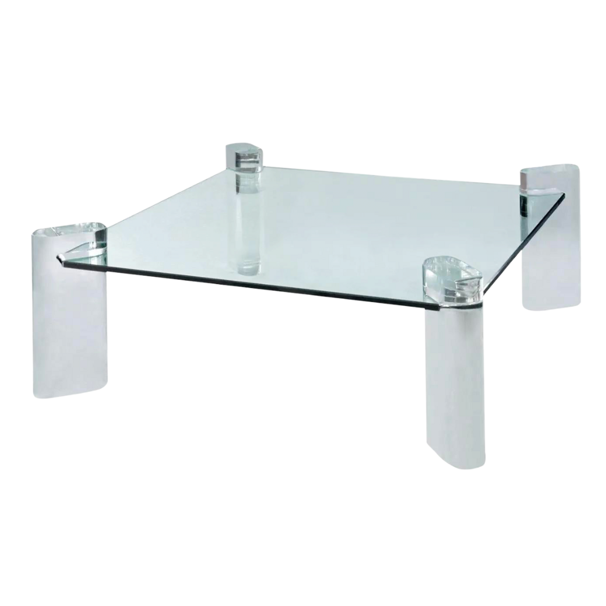1970's Lucite Leg Square Coffee Table with Floating Glass Top