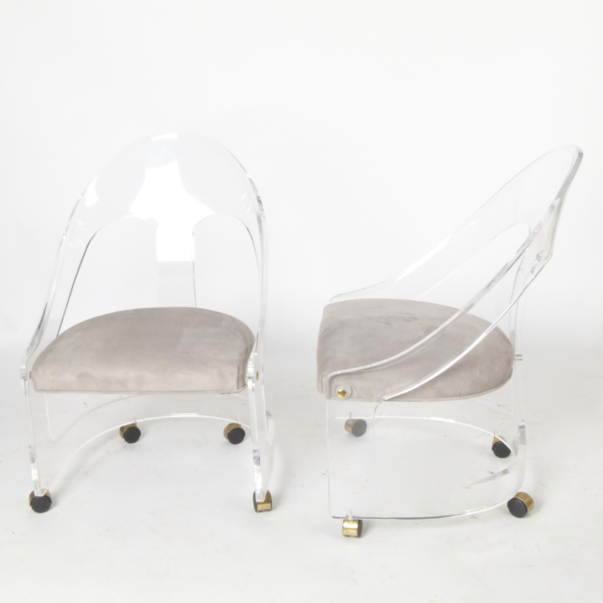 Modern Lucite Upholstered Game Chair with Slope Arms & Wheels