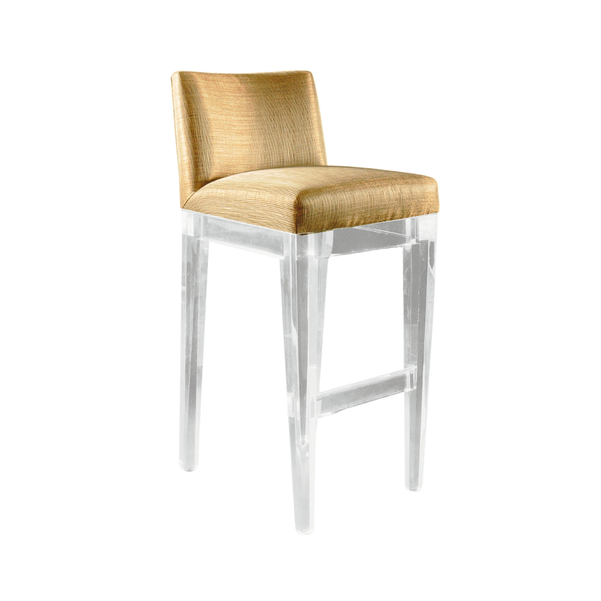 Lucite Barstool with Metallic Upholstery and Curved Back