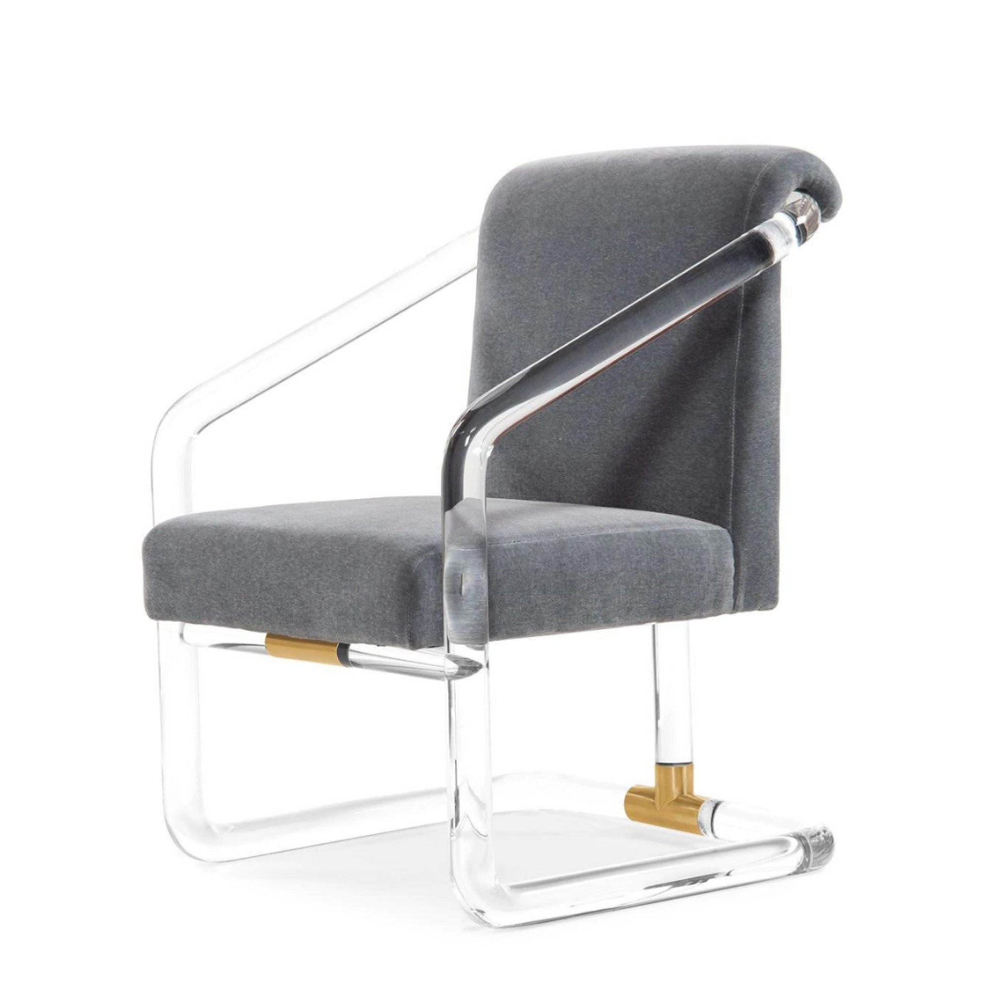 Tubular Lucite and Brass Armchair with Velvet Upholstery