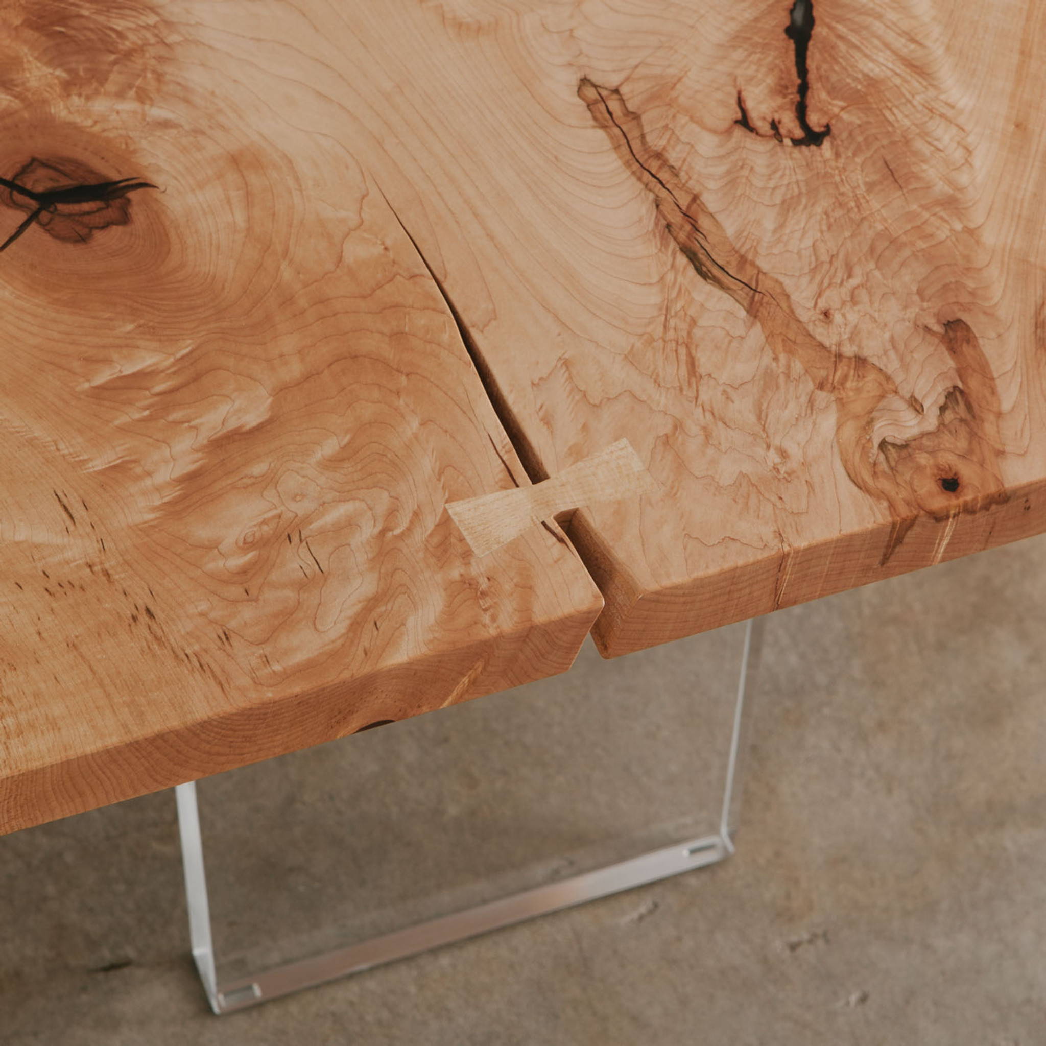 Maple Wood Live Edge Desk with Lucite Leg