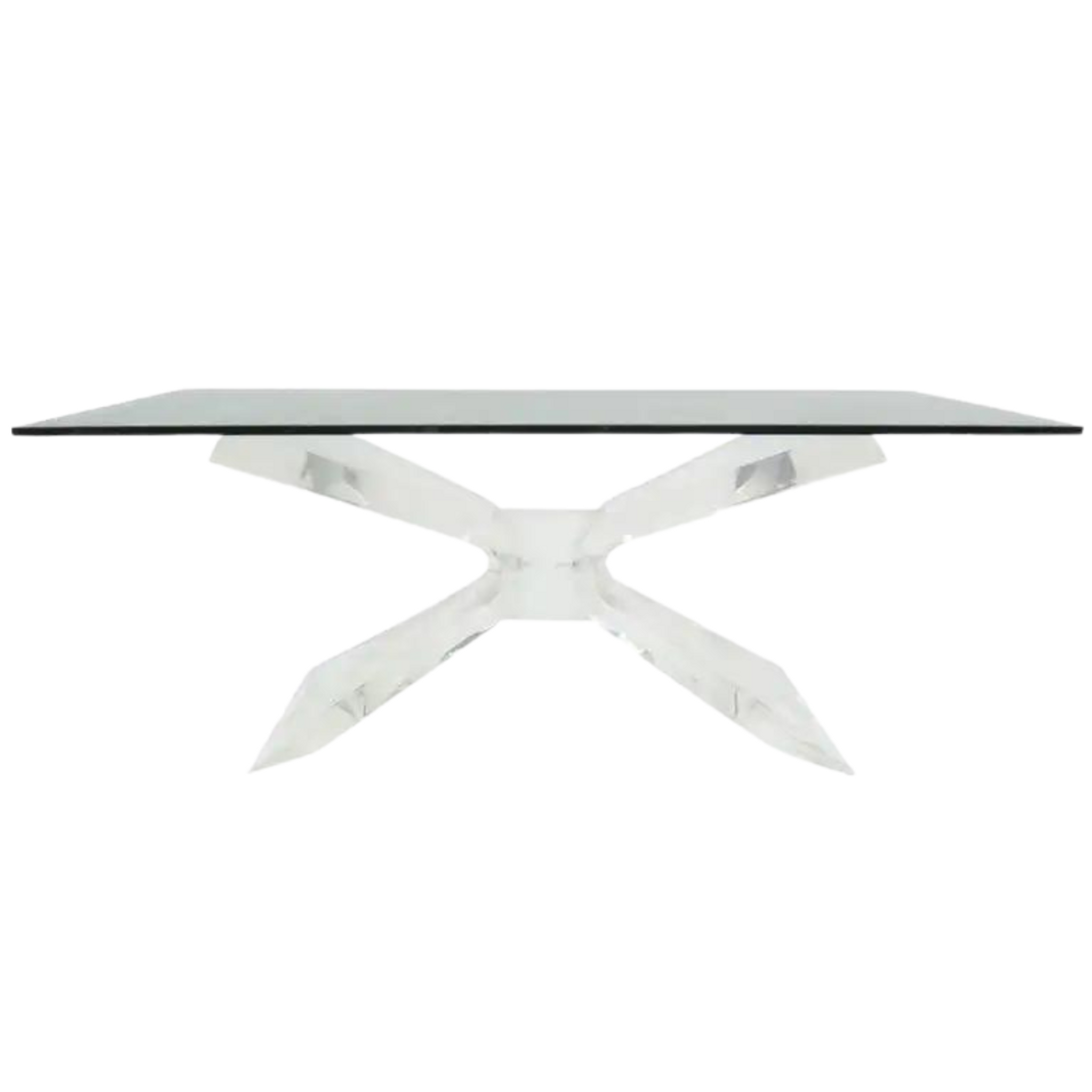 Lucite Butterfly Base Rectangular Dining Table with Thick Glass Top,