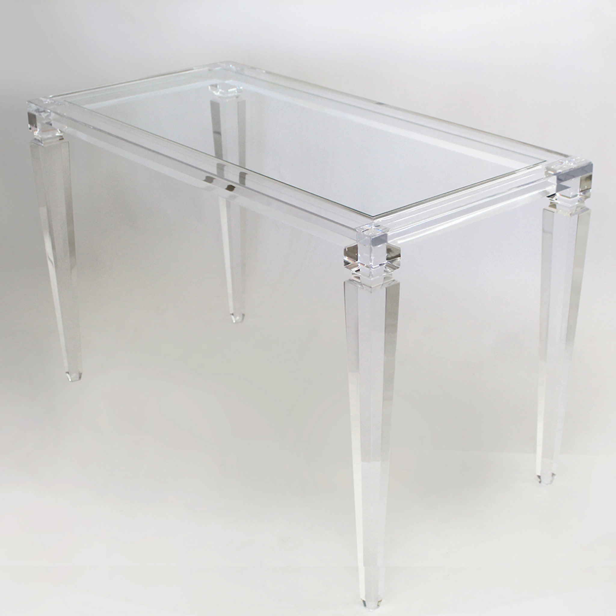 Lucite Classic Taper Leg Writing Desk with Inset Glass Top