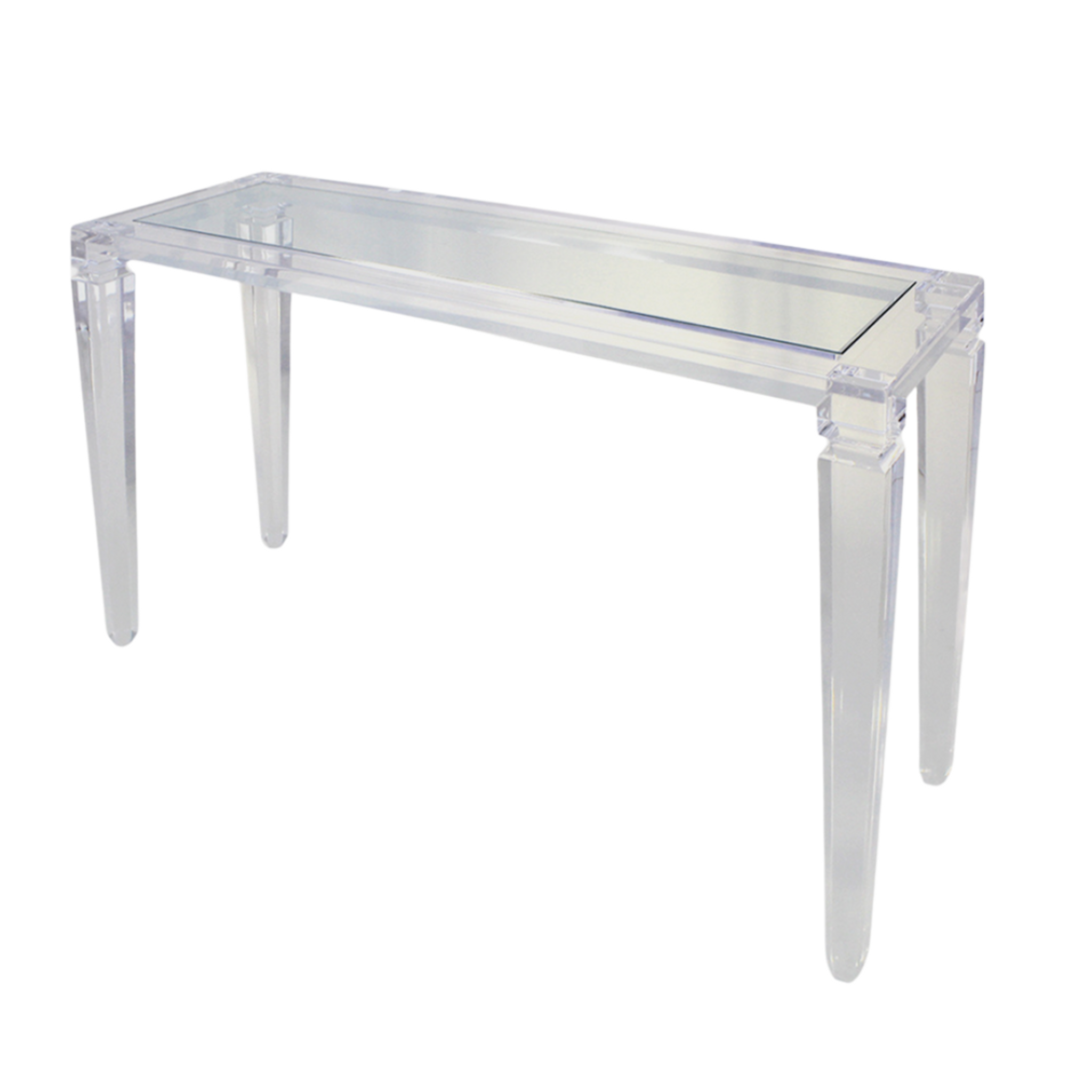 lucite clear acrylic taper leg hall foyer console sofa table