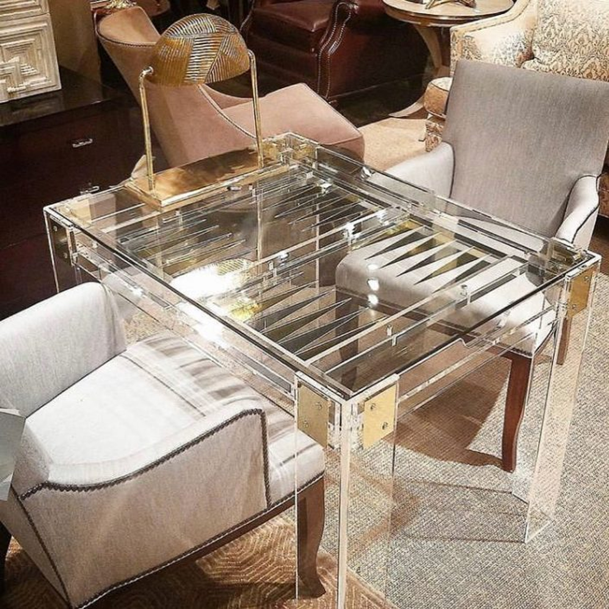 interlude home pierce luxury glass square backgammon table gold corners