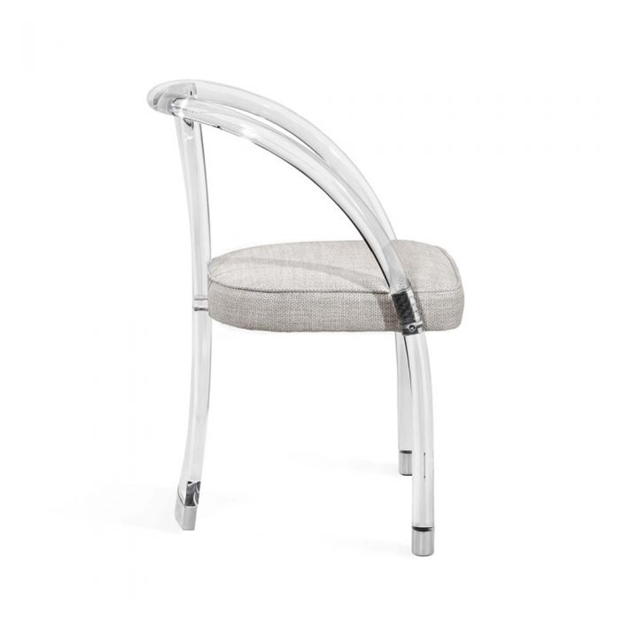 Tubular Lucite and Polished Nickel Armchair with Linen Seat