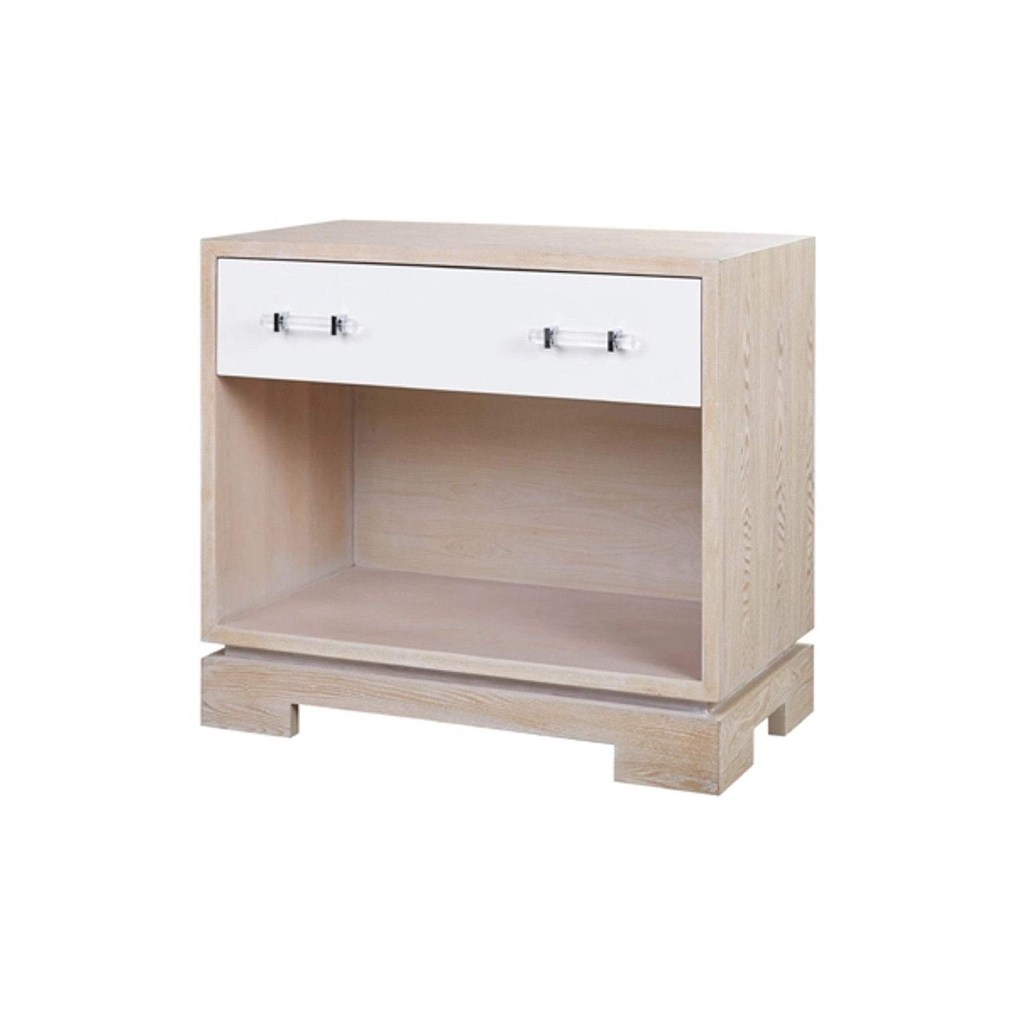 1 White Drawer & Oak Wood Nightstand with Lucite Handle