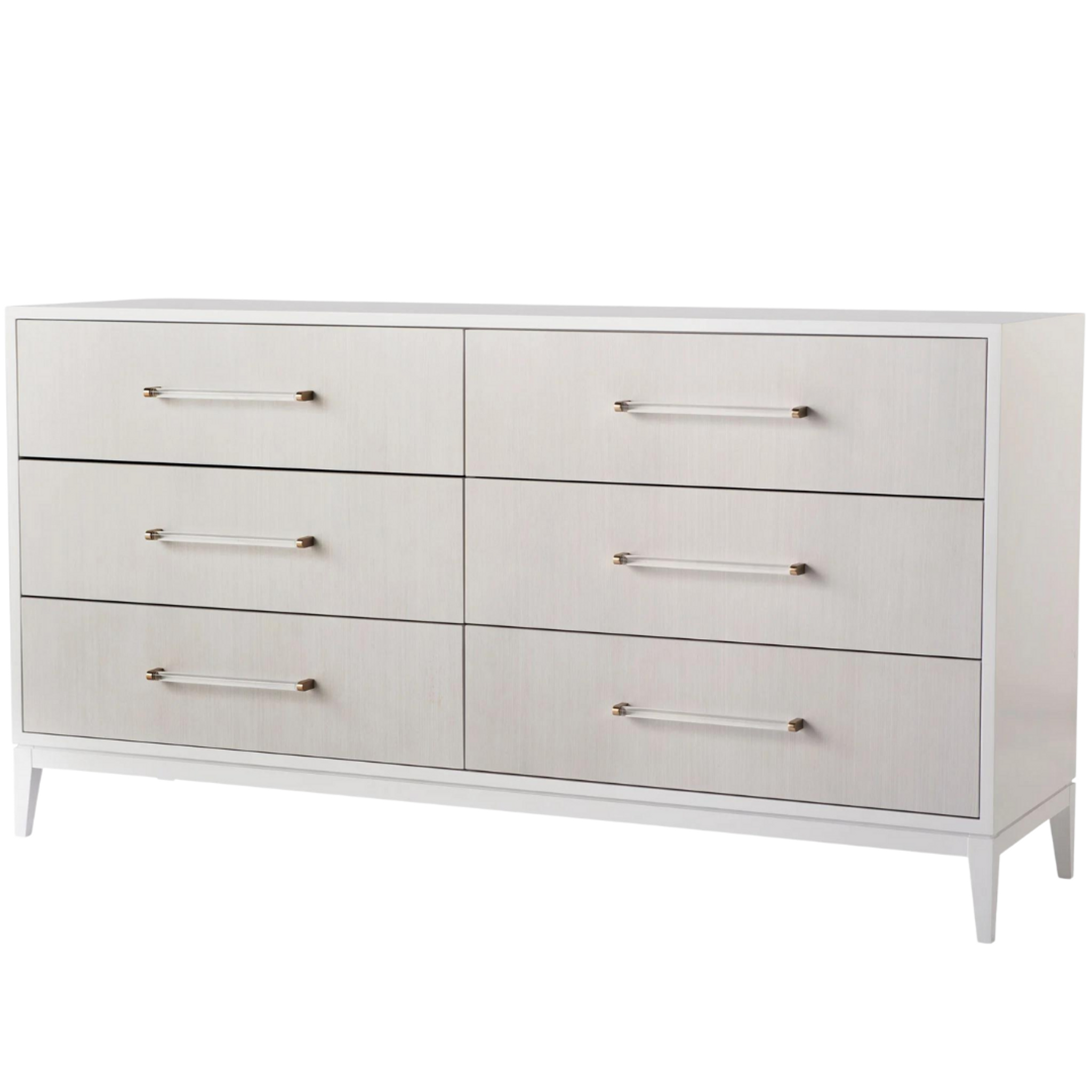 Modern White Lacquer 6 Drawer Dresser with Lucite Bar