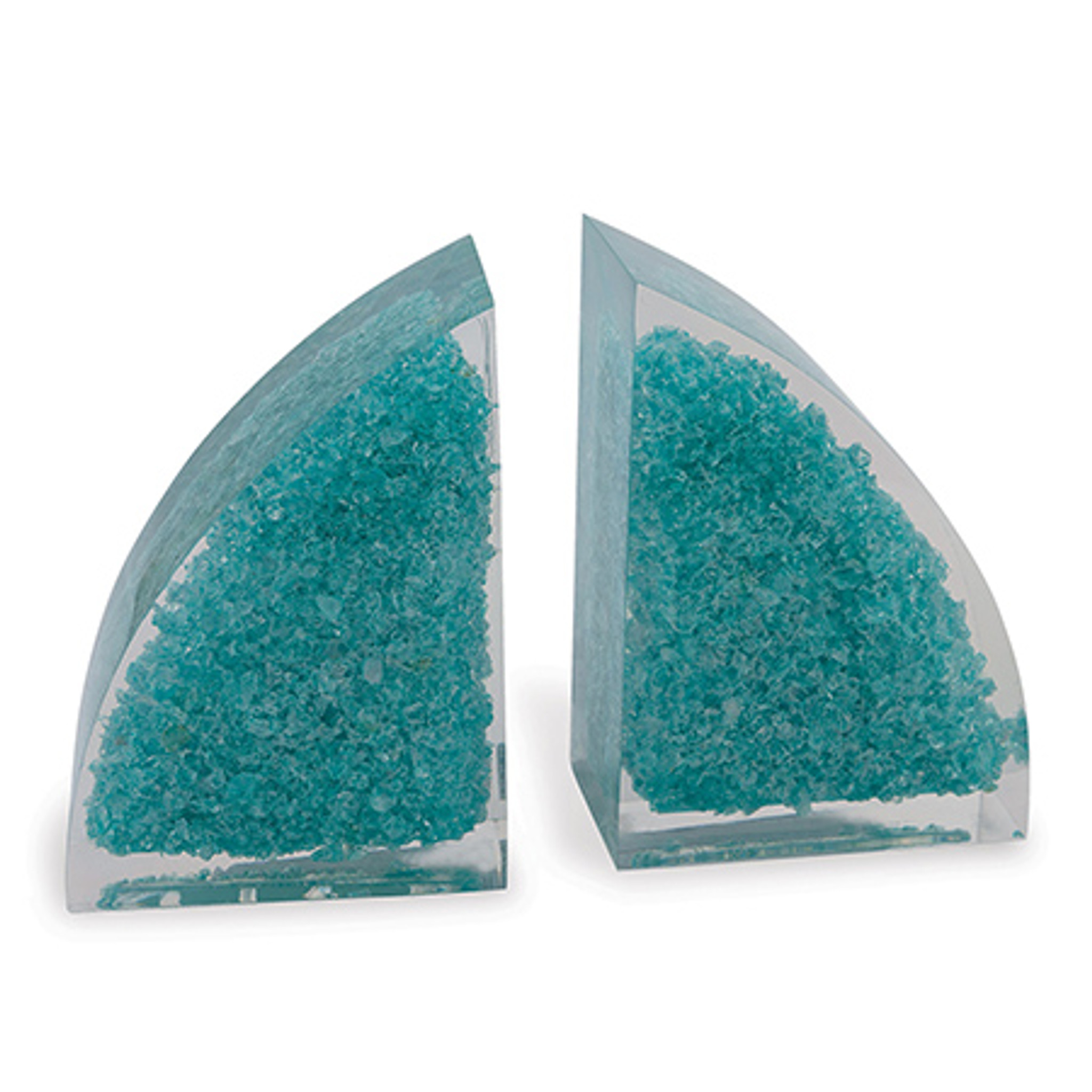 Turquoise Quartz and Clear Resin Half Moon Bookends,