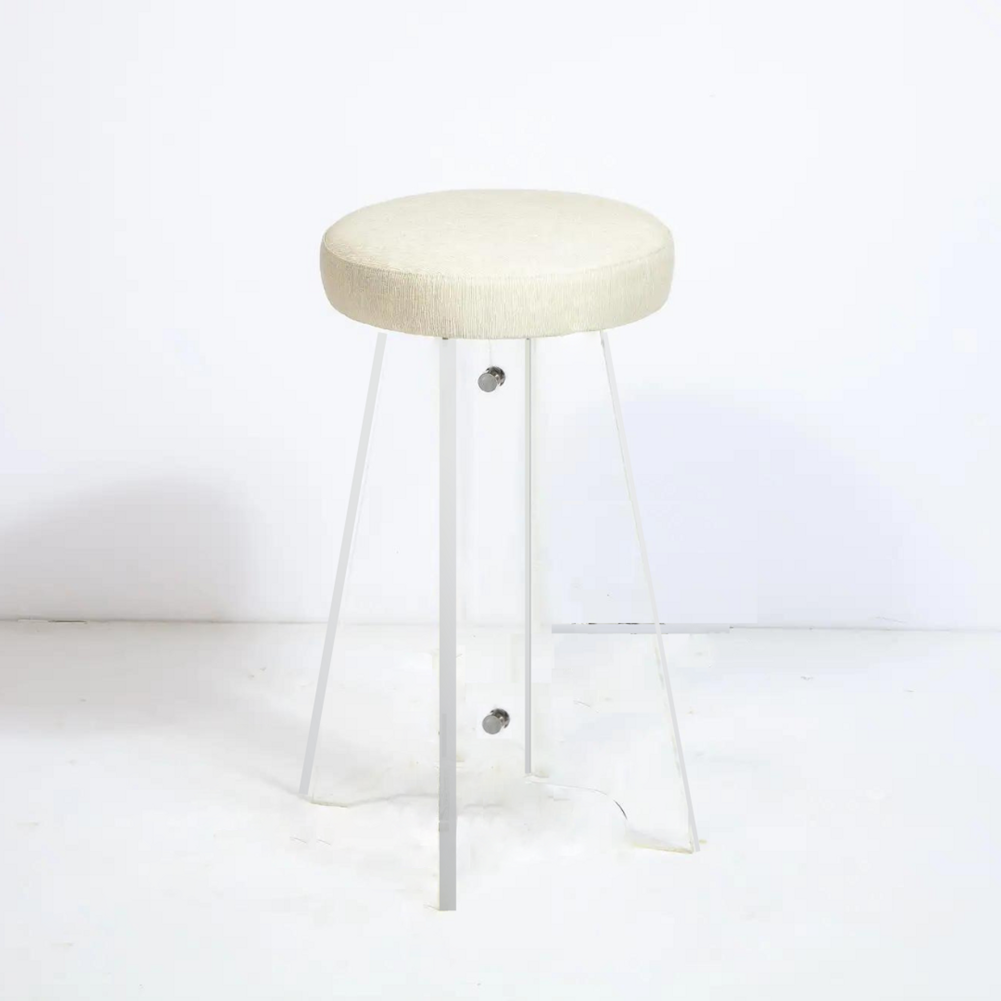 Mid Century Backless Barstool with Ivory Boucle Seat