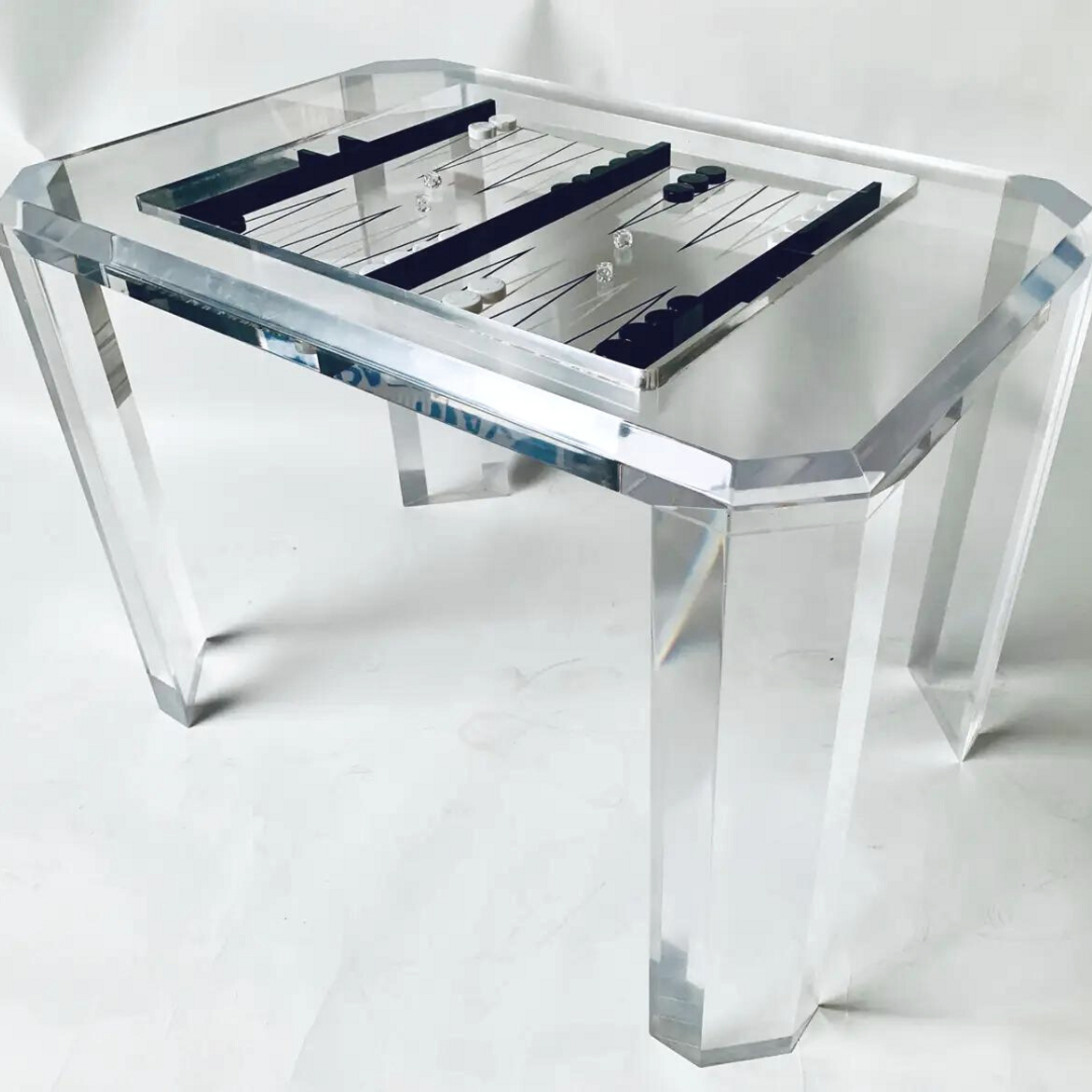 Lucite Backgammon Table with Thick Angled Legs