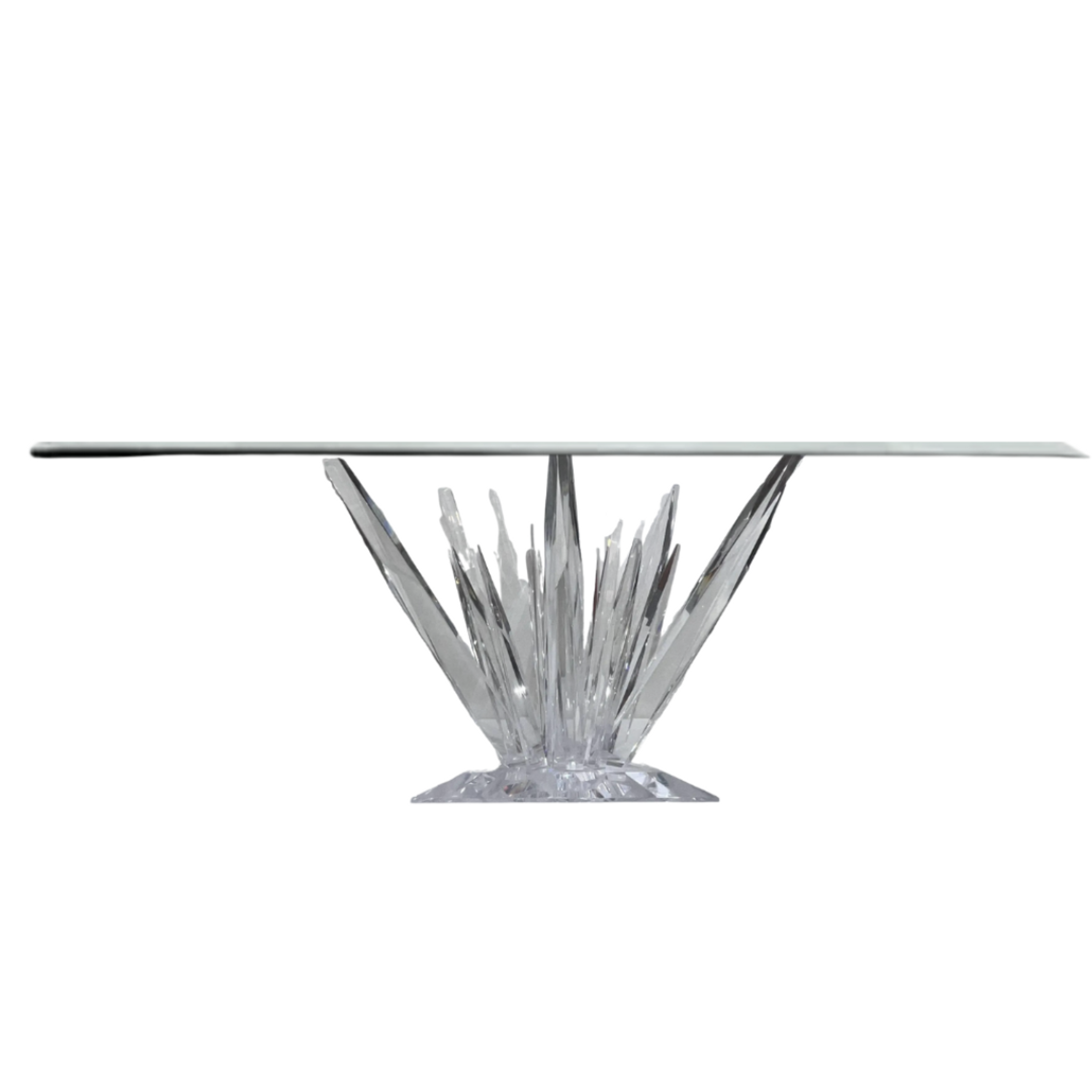 Lucite Stalagmite Rod Dining Table with Rectangular Glass Top