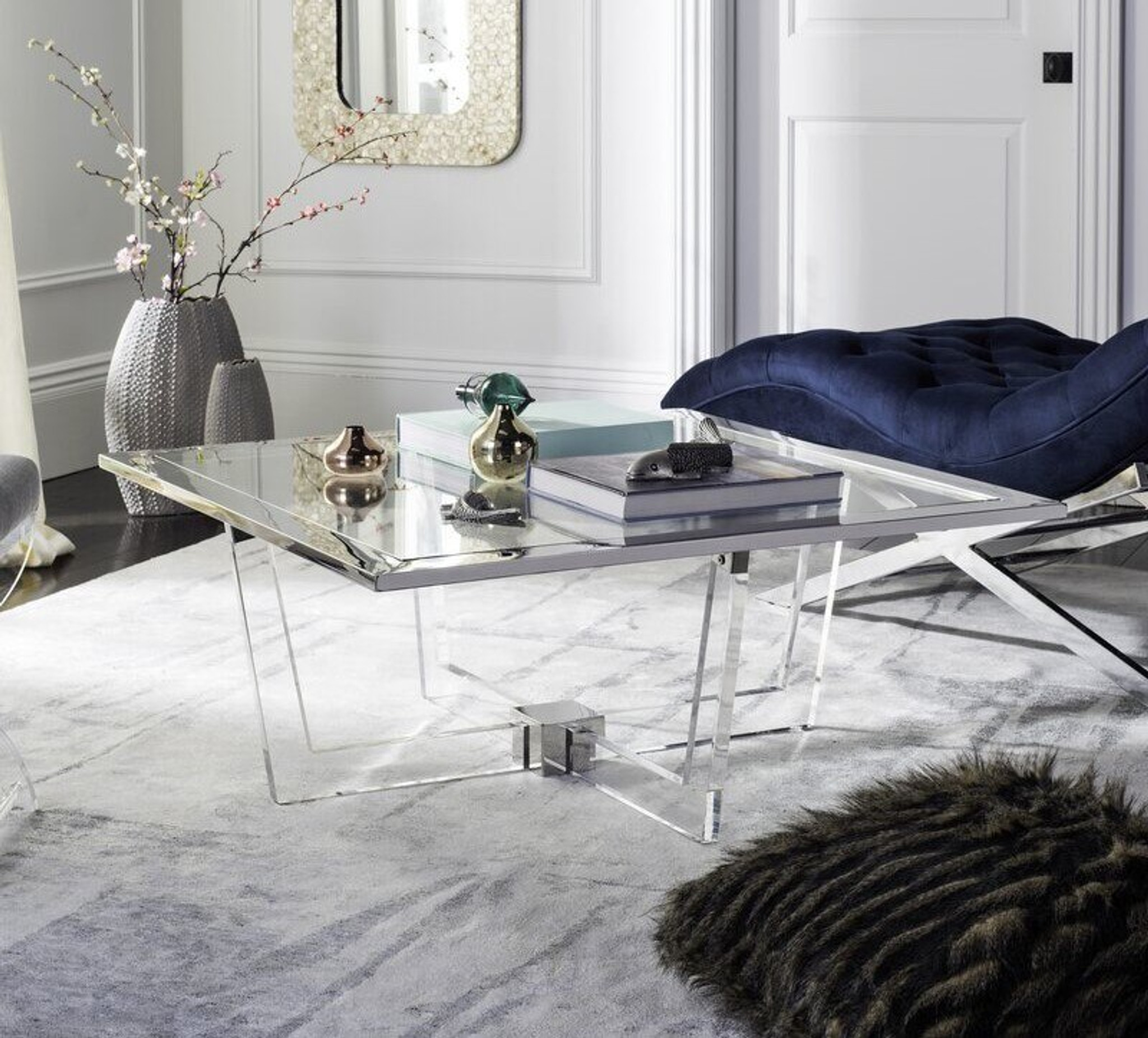 square glass coffee table with metal base and acrylic large safavieh Hermina