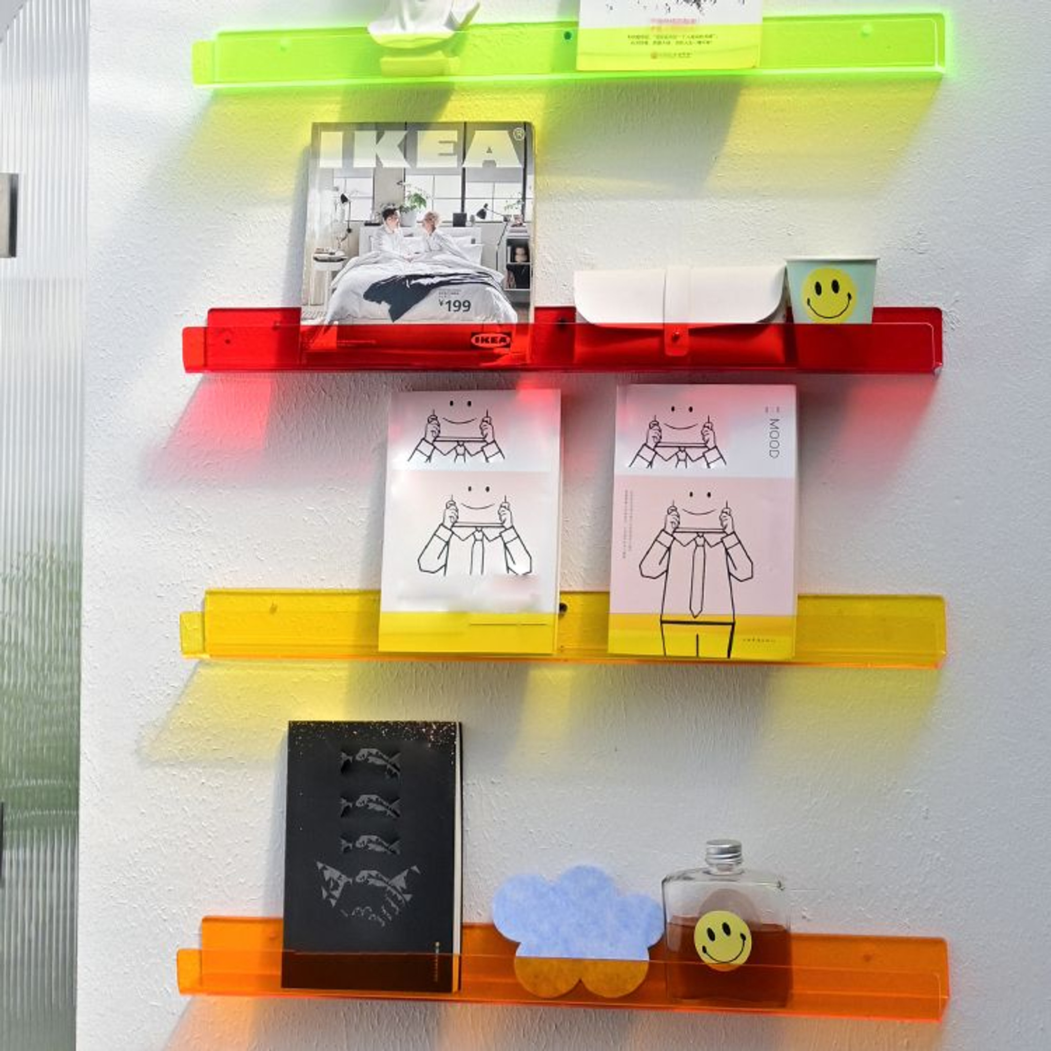 Neon Color Acrylic Wall Shelf with Lip