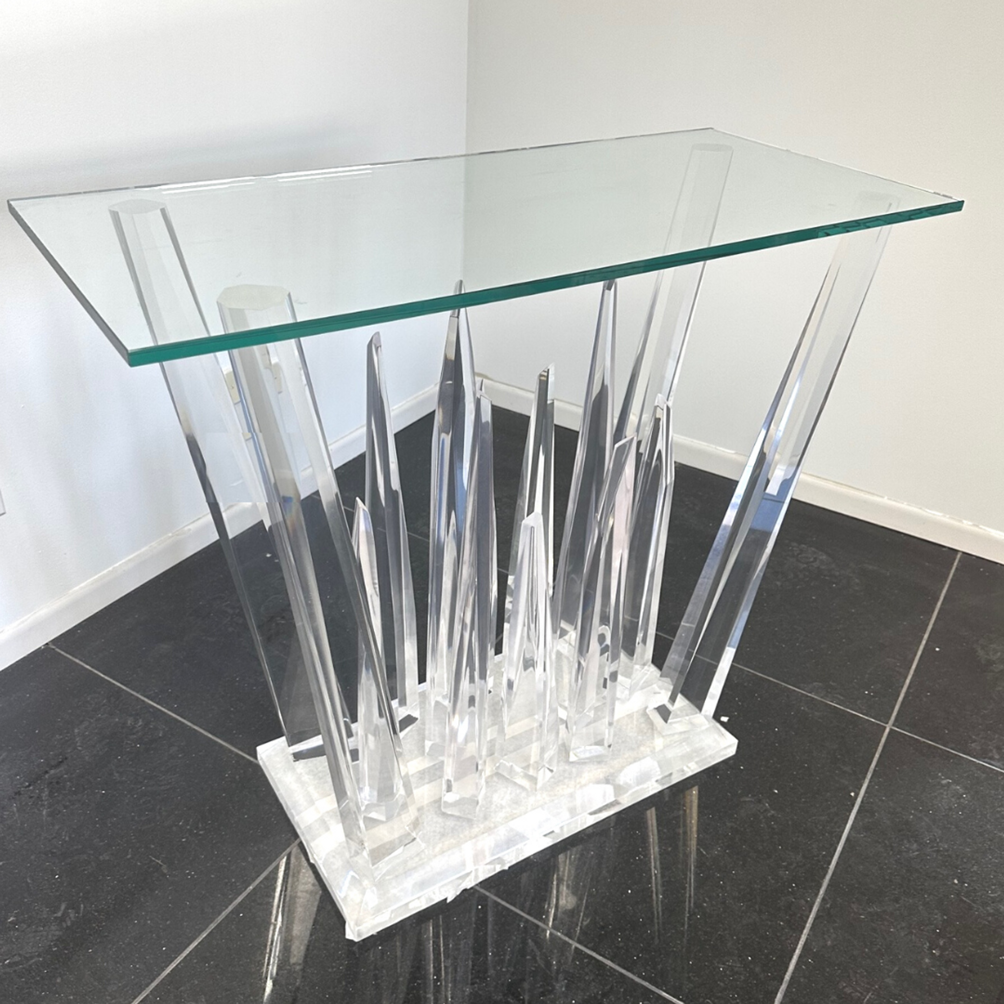 Luxe Lucite Stalagmite Console Table with Glass Top