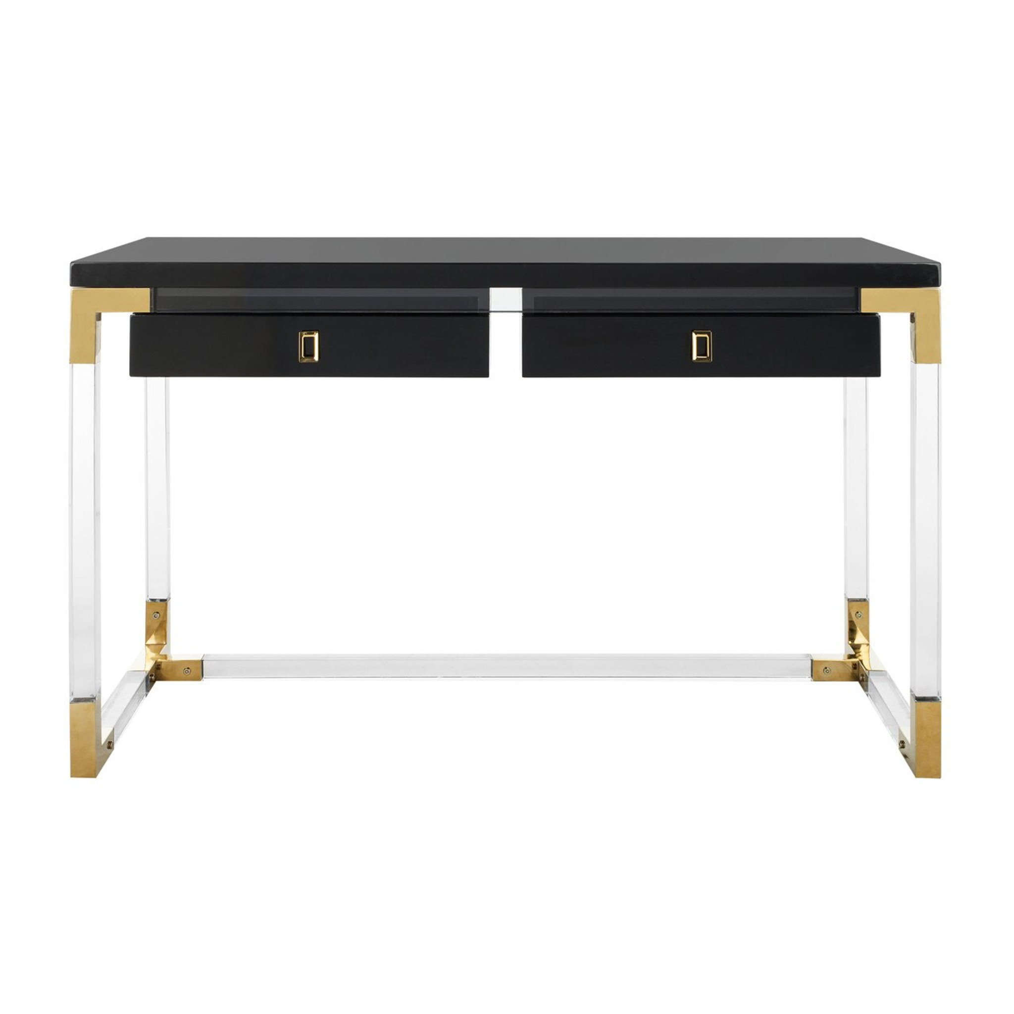 Black And Gold Lacquer Desk With Clear Legs Clear Home Decor