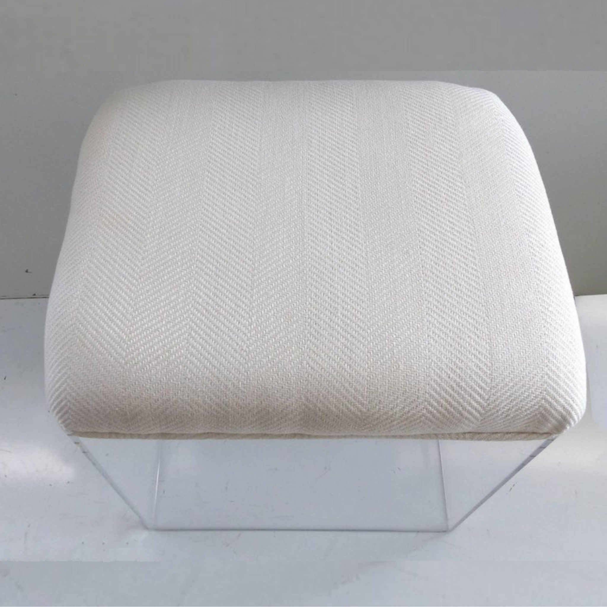 Lucite Cube Ottoman with Rope Handles 